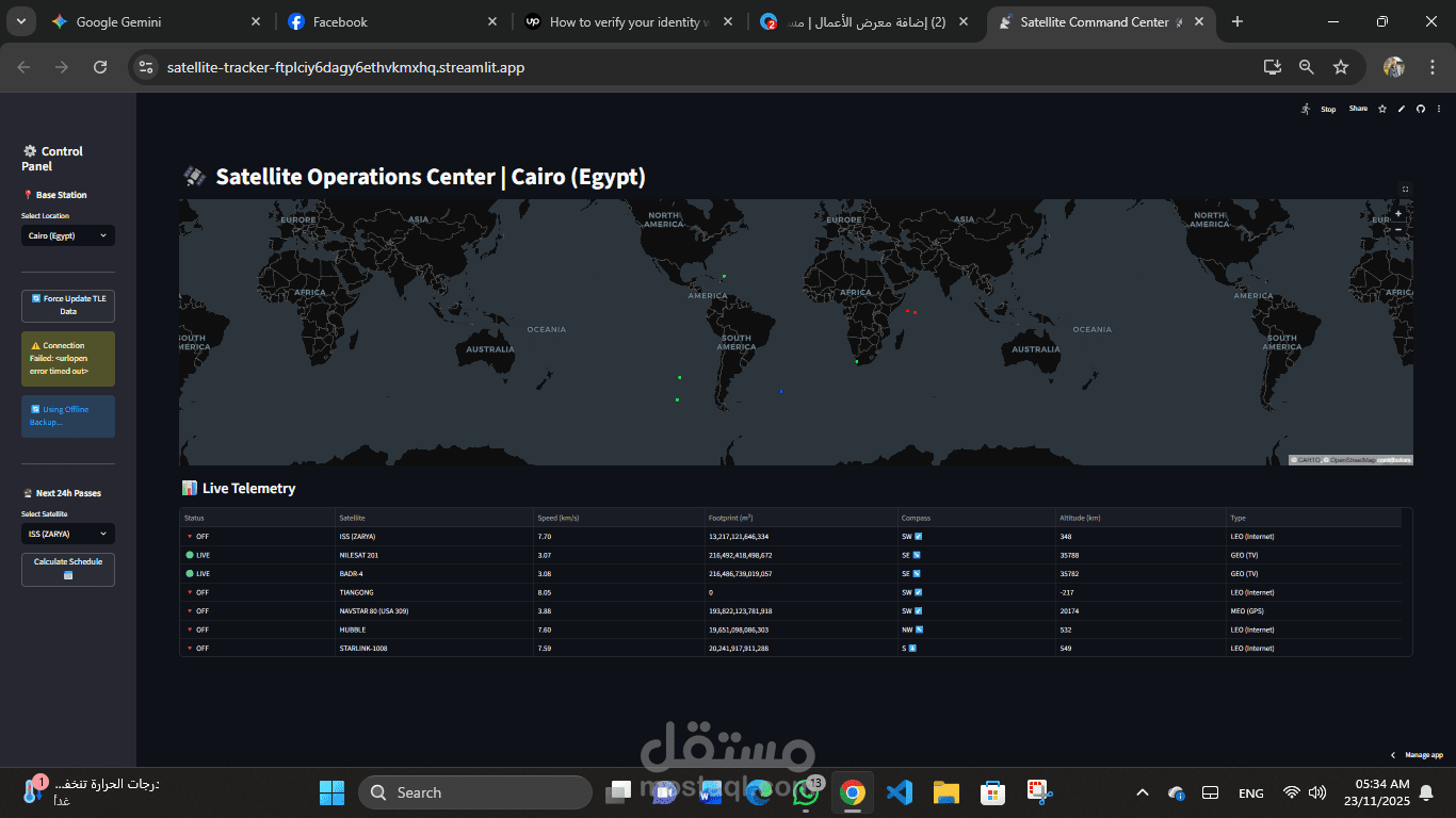 برمجية تتبع وحساب مسارات الأقمار الصناعية (Real-time Satellite Orbit Tracker & Predictor)