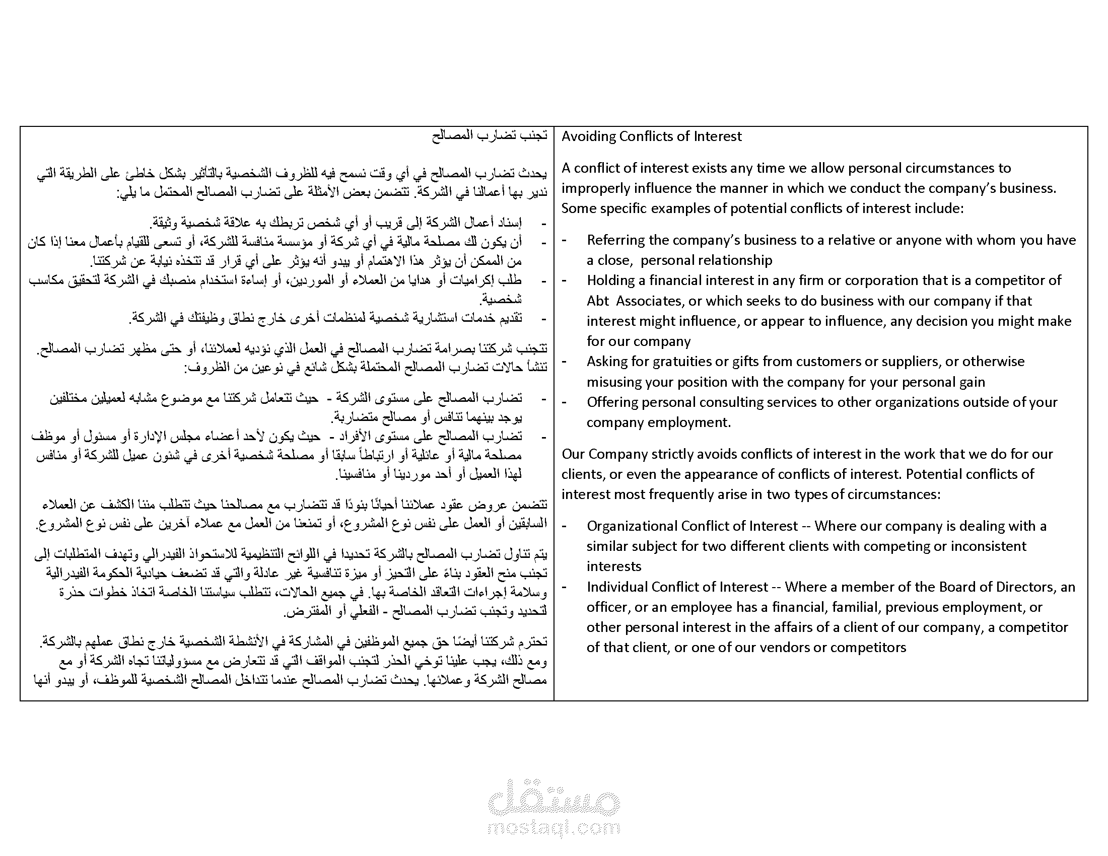 ترجمة ميثاق قواعد السلوك المهني والأخلاقي