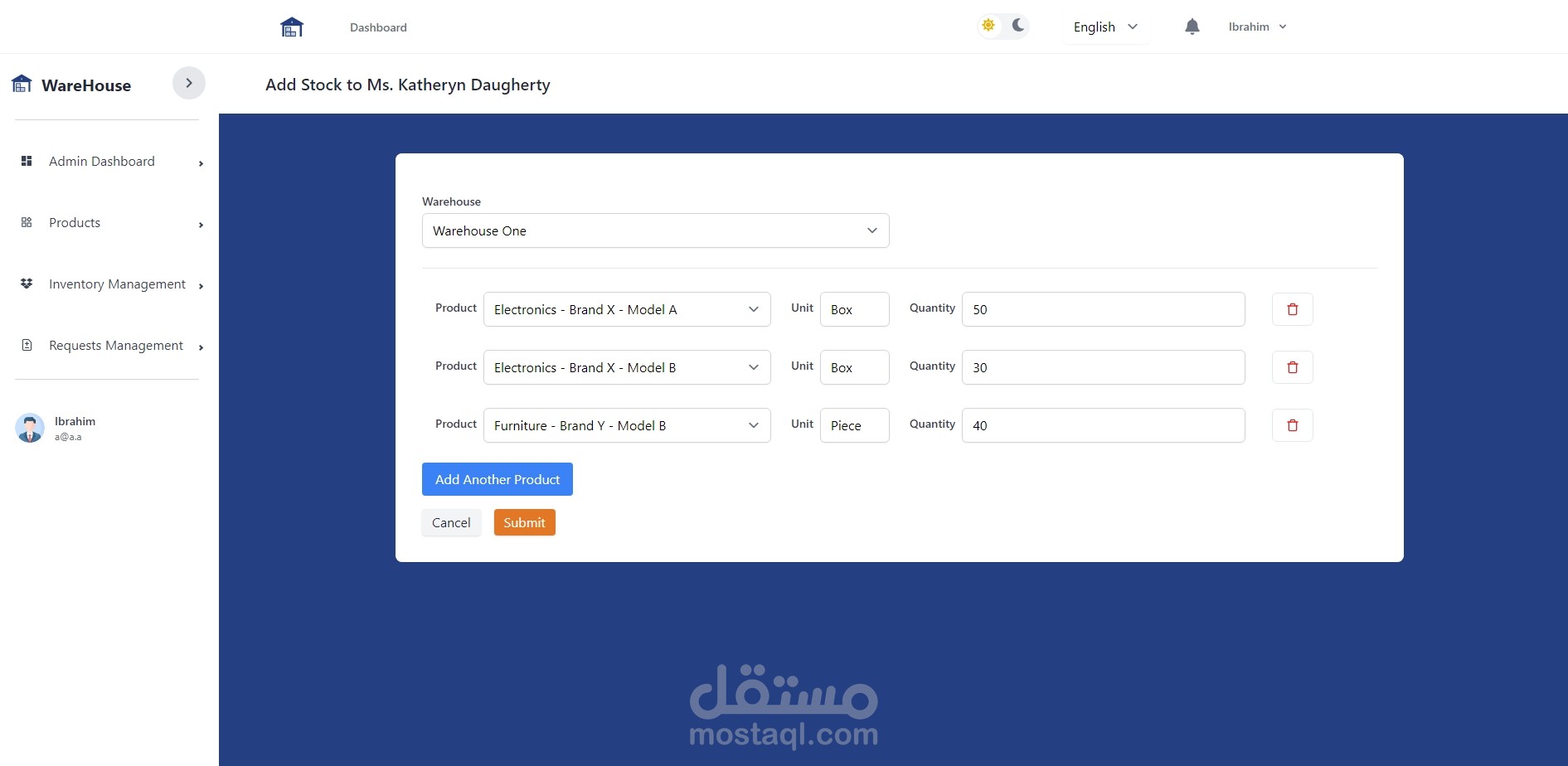 نظام مخازن متكامل   ب  Inertia Reactjs + Laravel