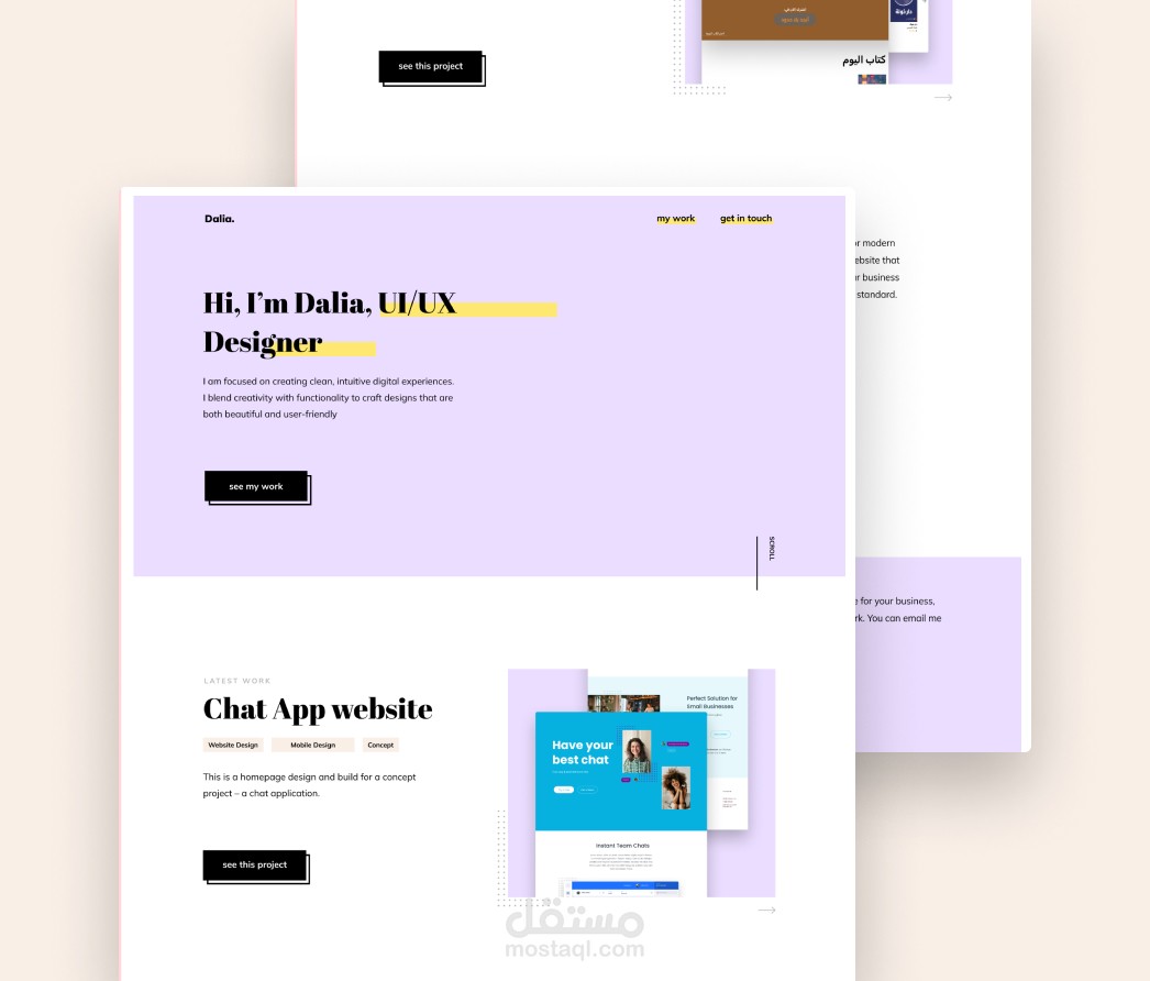 تصميم وتطوير بورتفوليو شخصي باستخدام Figma وWebflow.