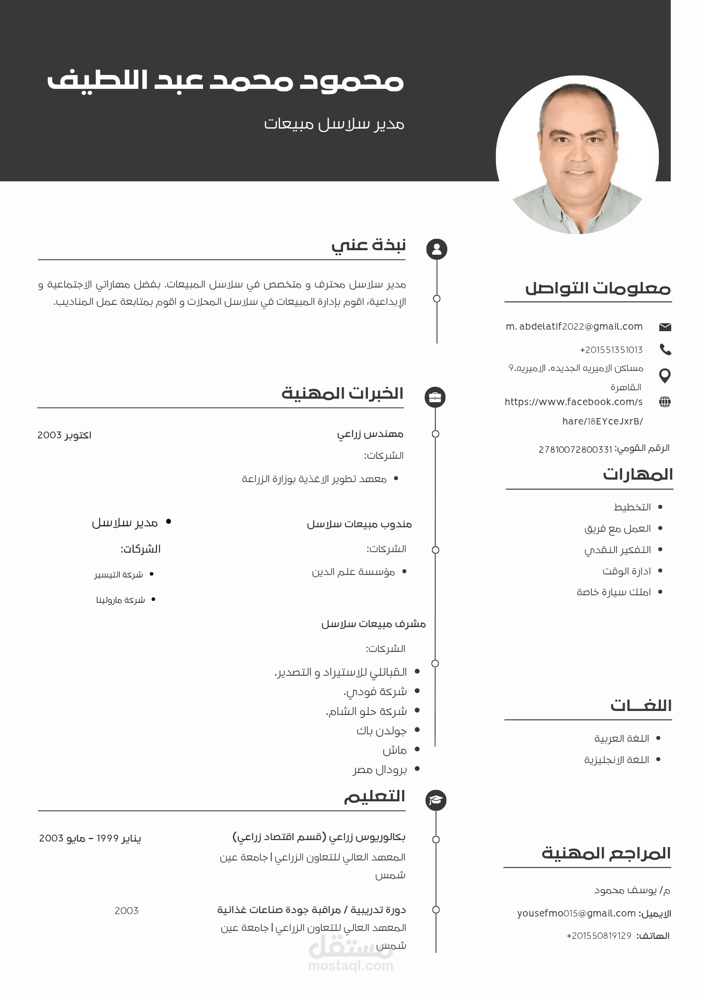 cv لشخص بأسم محمود محمد عبد اللطيف باللغة العربية و الإنجليزية