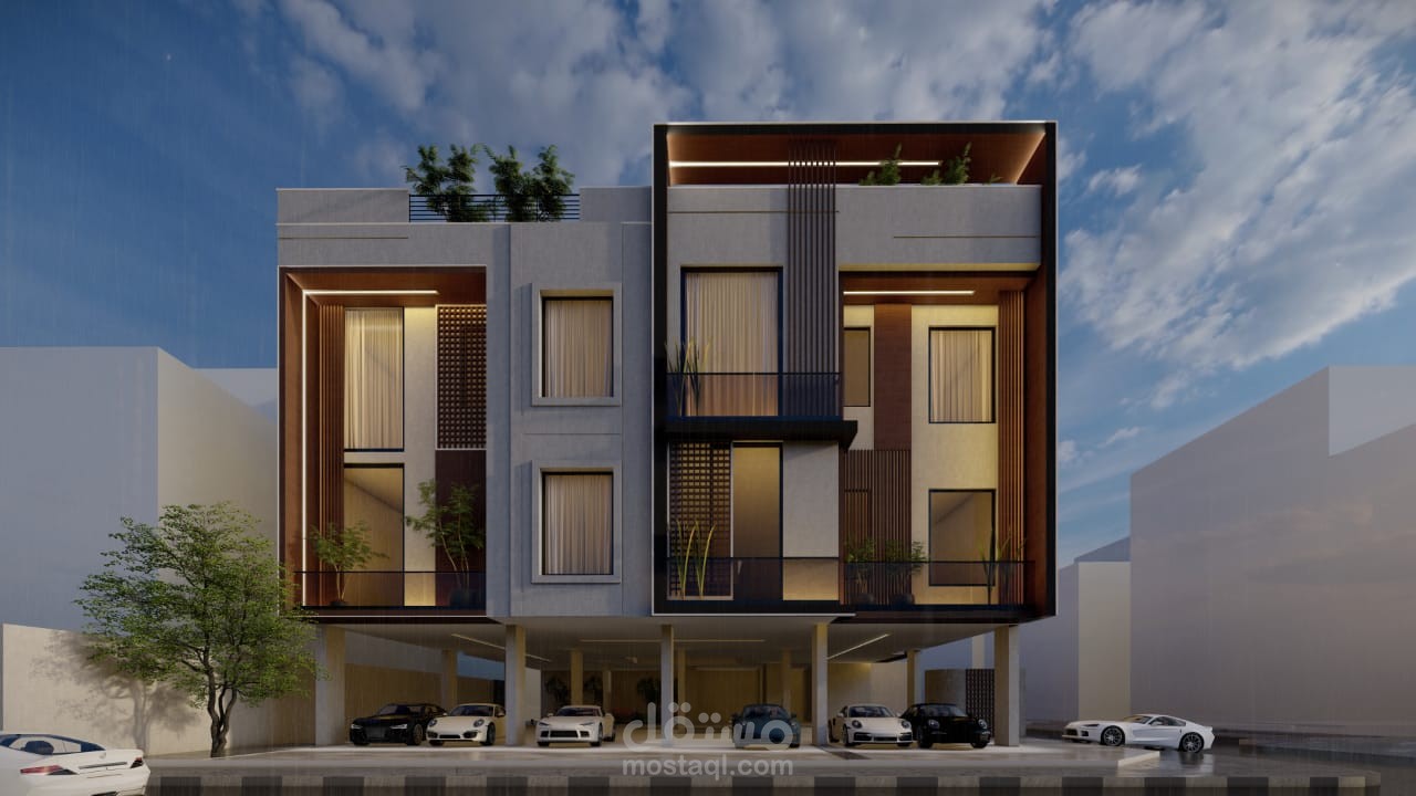 تصميم واجهة عمارة سكنية على الطراز الحديث