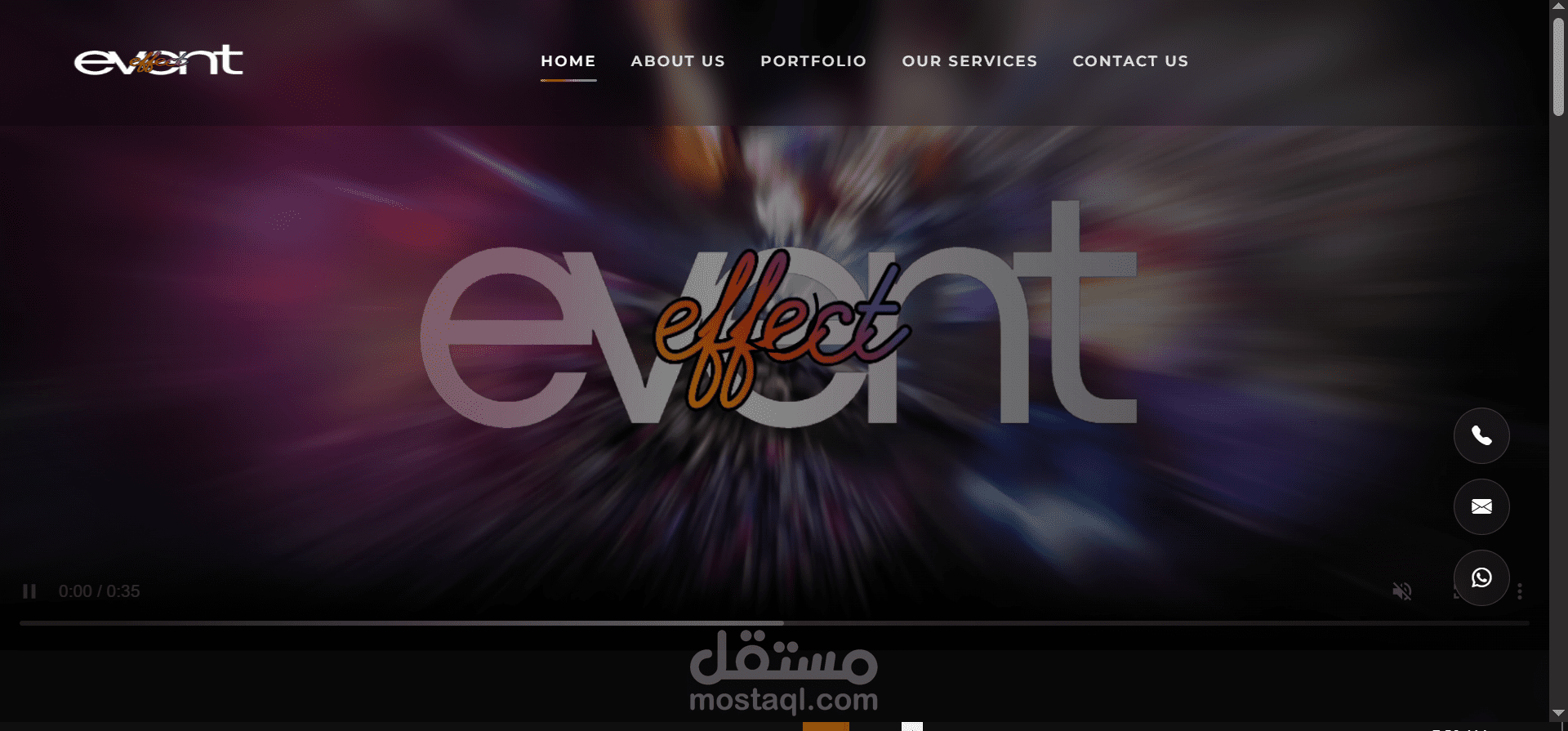 تصميم وتطوير صفحات موقع Event Effect لعرض خدمات تنظيم الفعاليات بشكل احترافي