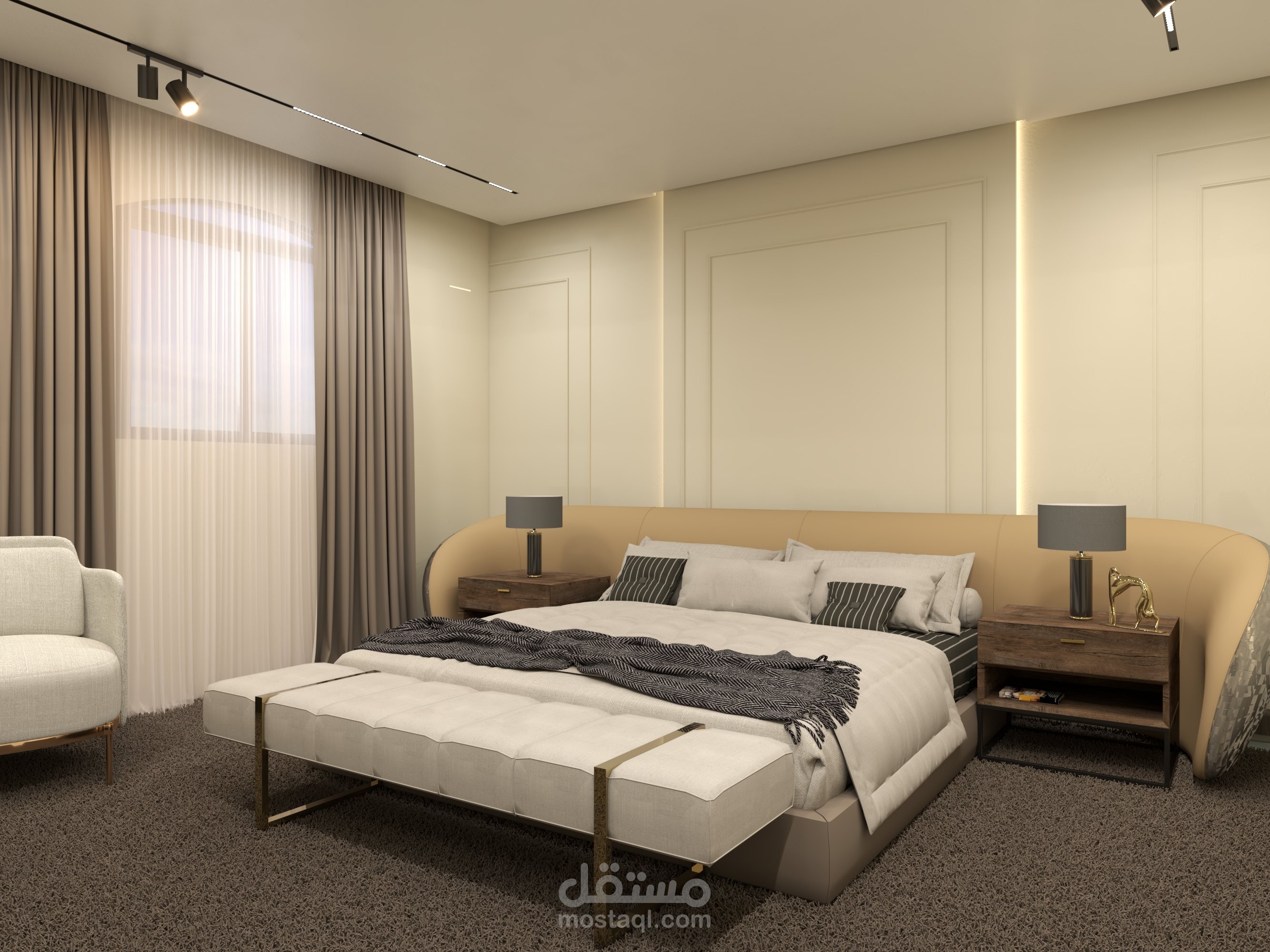تصميم  غرفه نوم ماستر + حمام (Master Bedroom design )