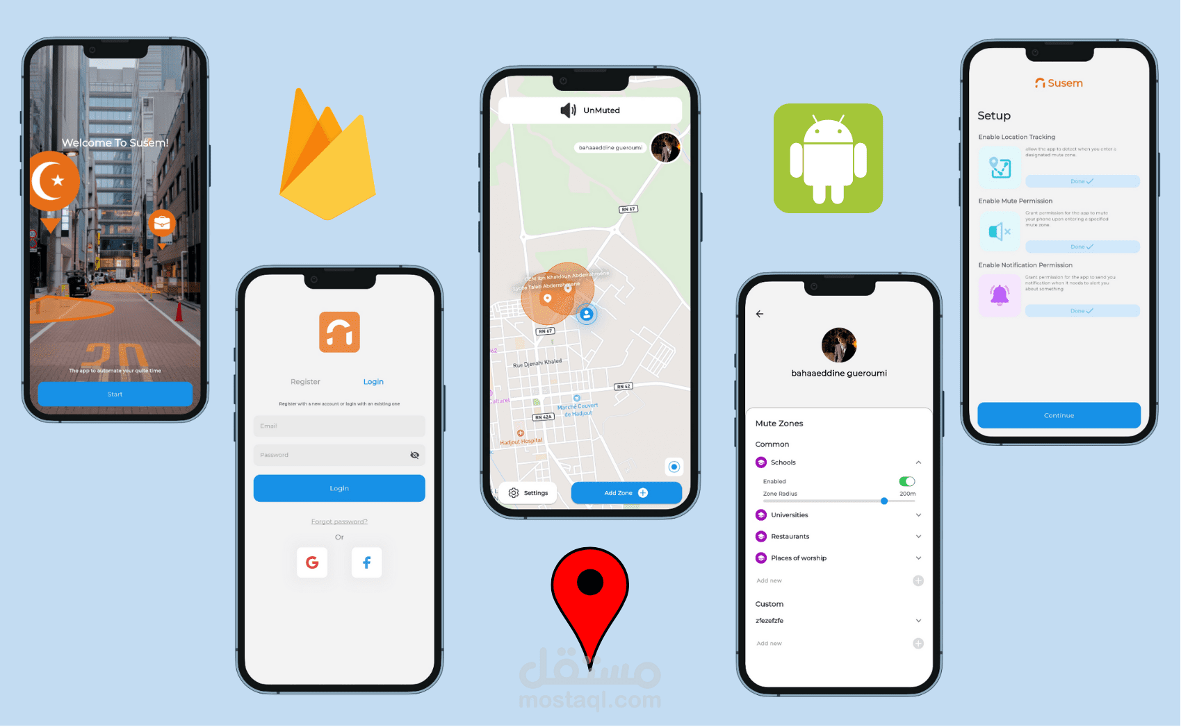 تطبيق كتم الصوت عند الدخول الى مناطق محددة Flutter X Firebase