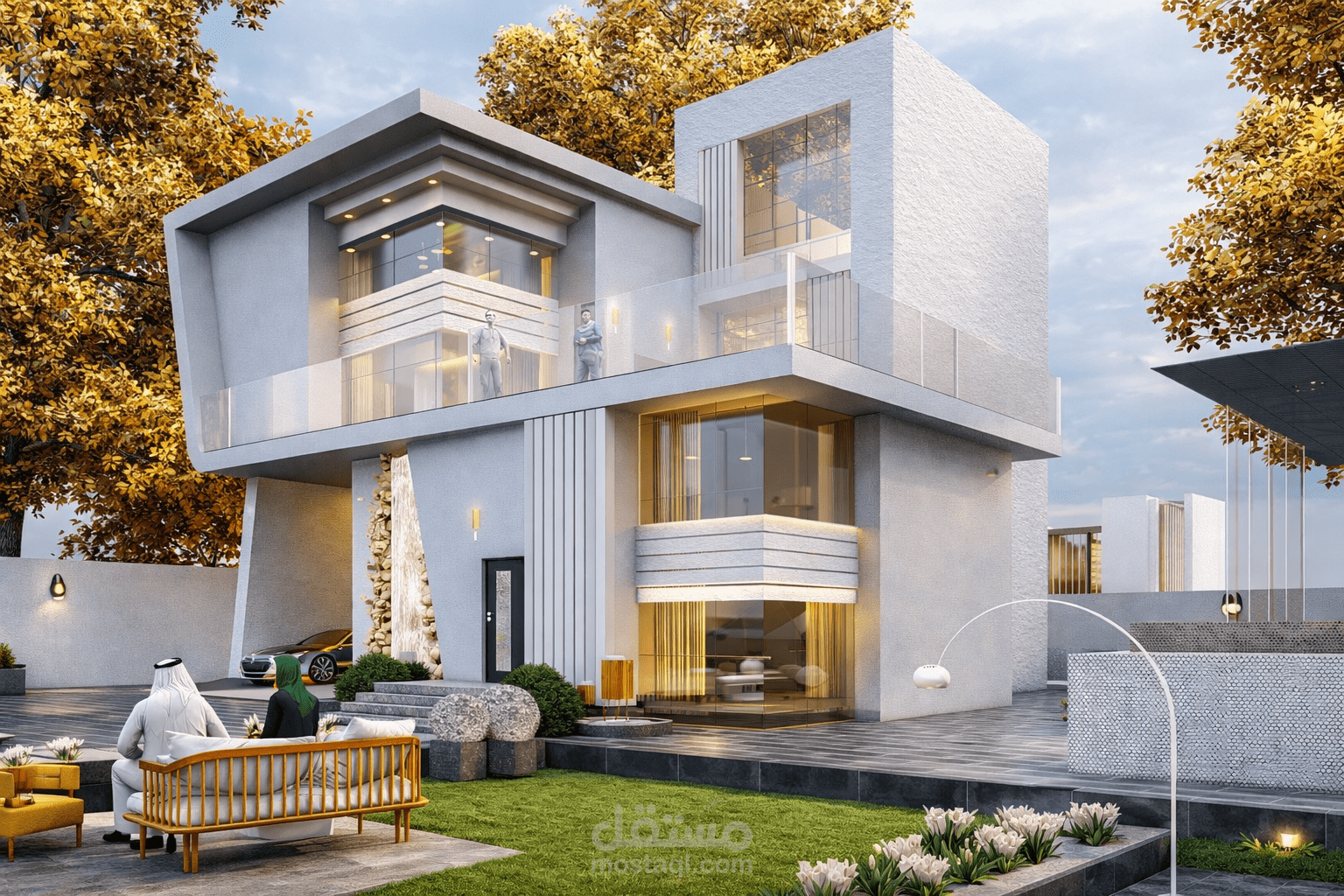 تصميم فيلا سكنية لعائلة متوسطة (مخططات، واجهات، تصميم داخلي)