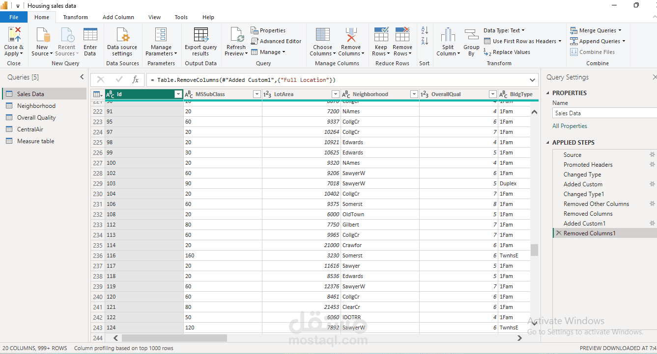 المرحلة الاولى : تنظيف ومعالجة قاعدة بيانات عقارية ضخمة باستخدام  Power Bi and Excel Power Query