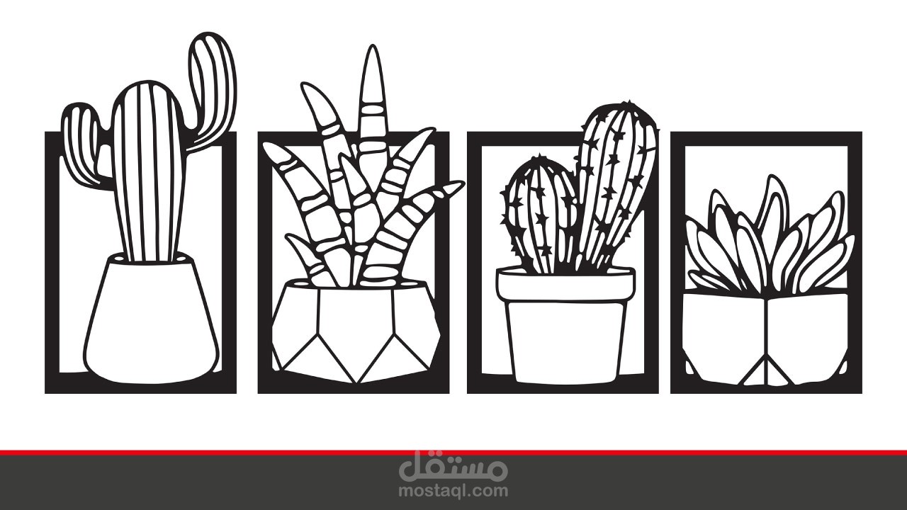 تصميم لوحة فنية لنبات الصبار الصحراوى للتقطيع او الحفر بالليزر لعمل ديكورات مميزة