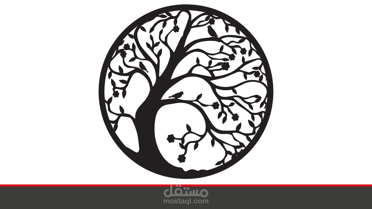 تصميم لوحة الشجرة المنحنية فى الإطار الدائرى للتقطيع او الحفر بالليزر لعمل ديكورات مميزة
