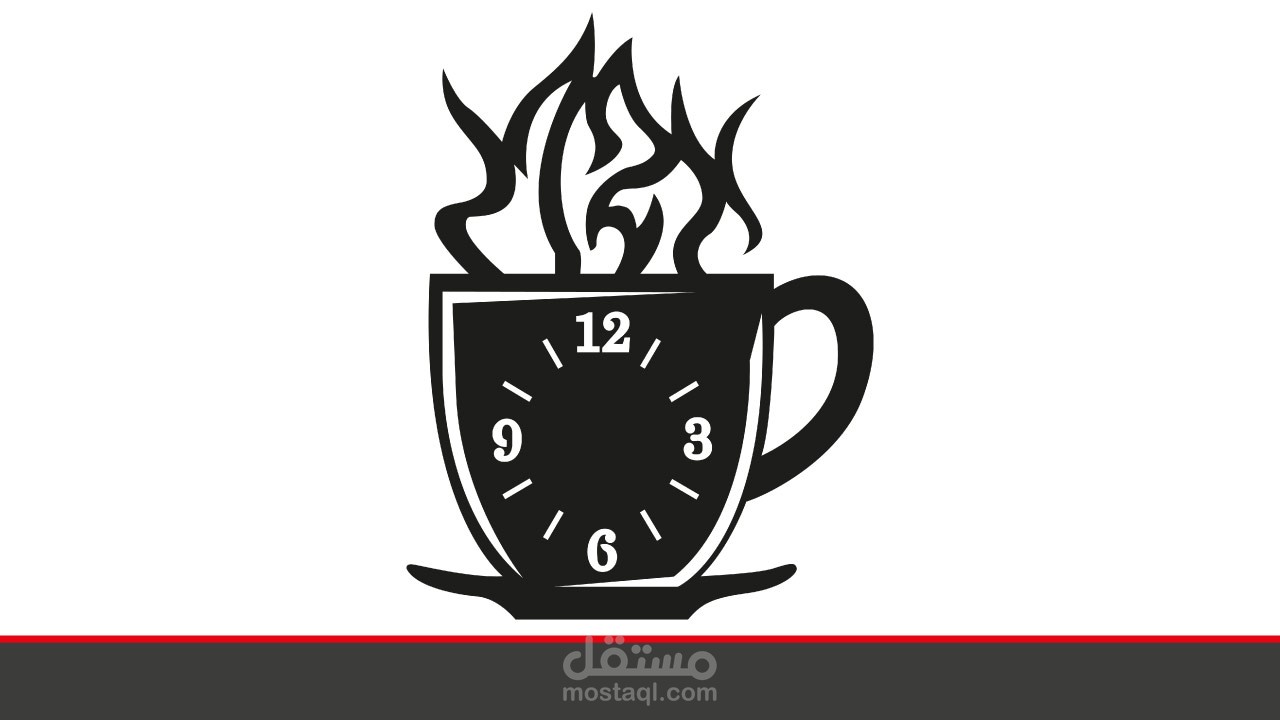 تصميم ساعة حائط بشكل فنجان قهوة ساخن للتقطيع او الحفر بالليزر لعمل ديكورات مميزة