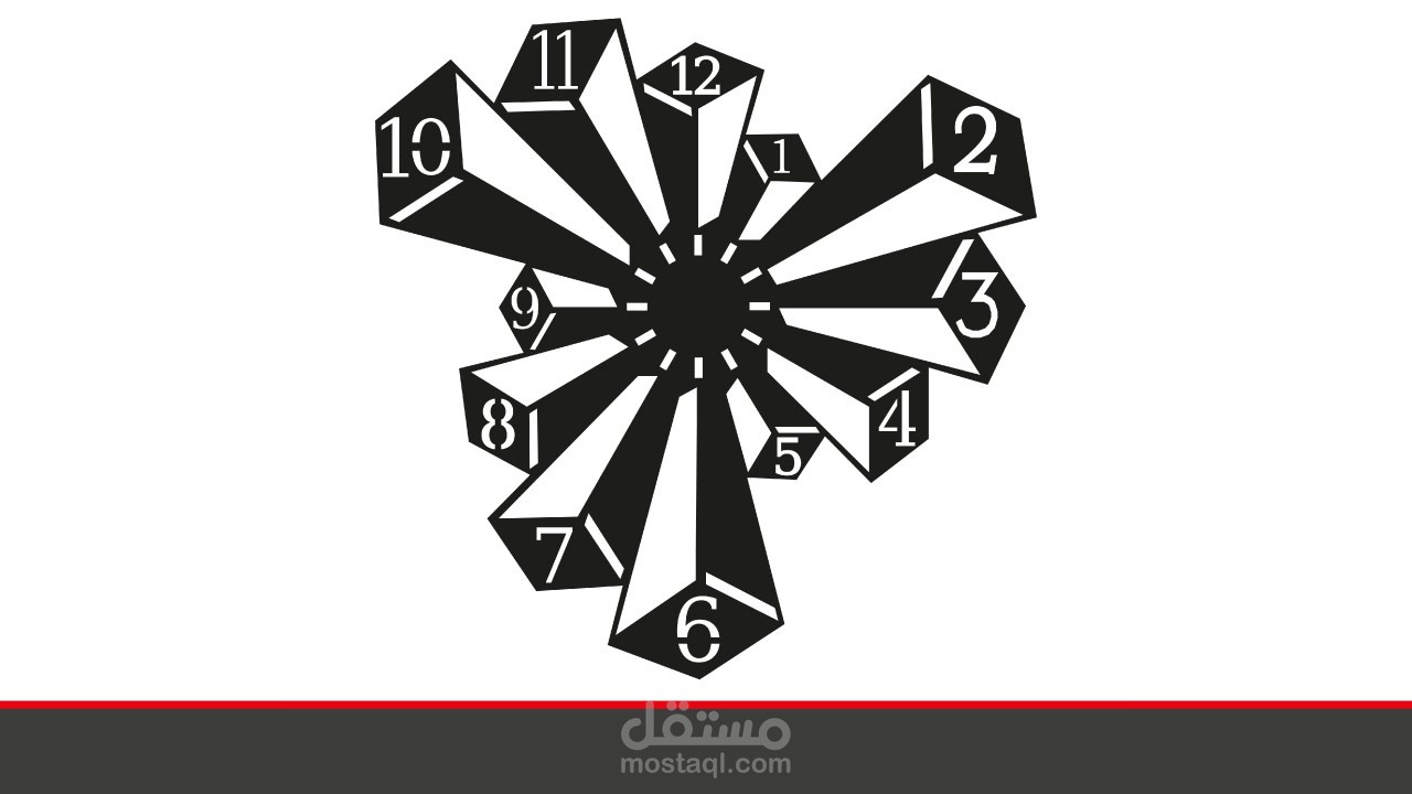 تصميم ساعة حائط بشكل أشعة مضيئة مجسمة للتقطيع او الحفر بالليزر لعمل ديكورات مميزة