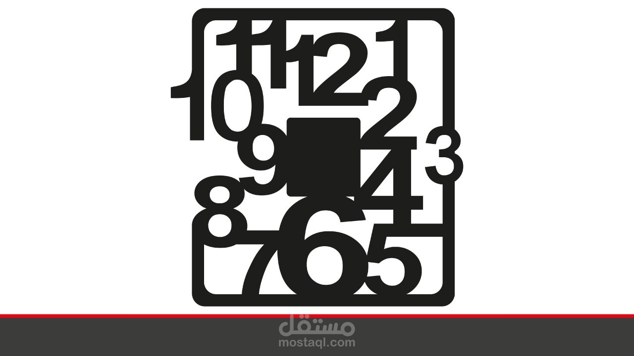 تصميم ساعة حائط بشكل أرقام انجليزية بترتيب عشوائى للتقطيع او الحفر بالليزر لعمل ديكورات مميزة