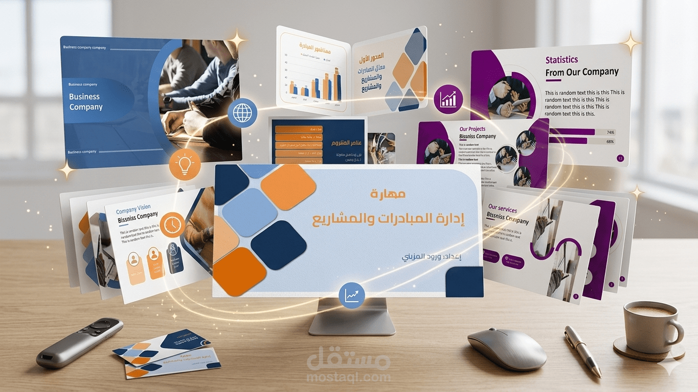 تصميم عروض بوربوينت إبداعية وحصرية باللغتين العربية والإنجليزية.