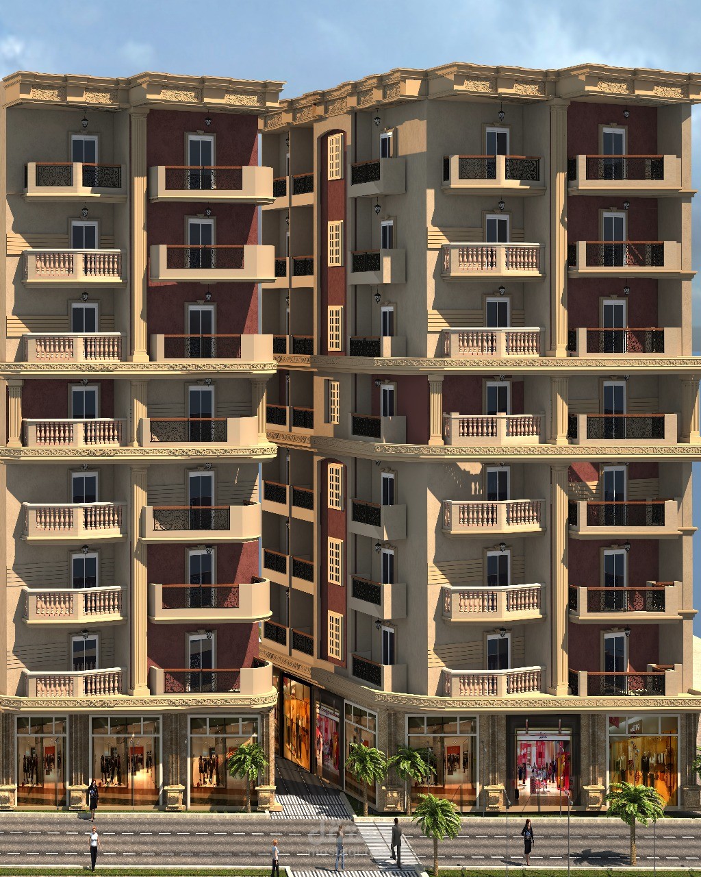 تصميم مبني سكني في محافظة الغربية (بدروم وارضي و13 دور متكرر)