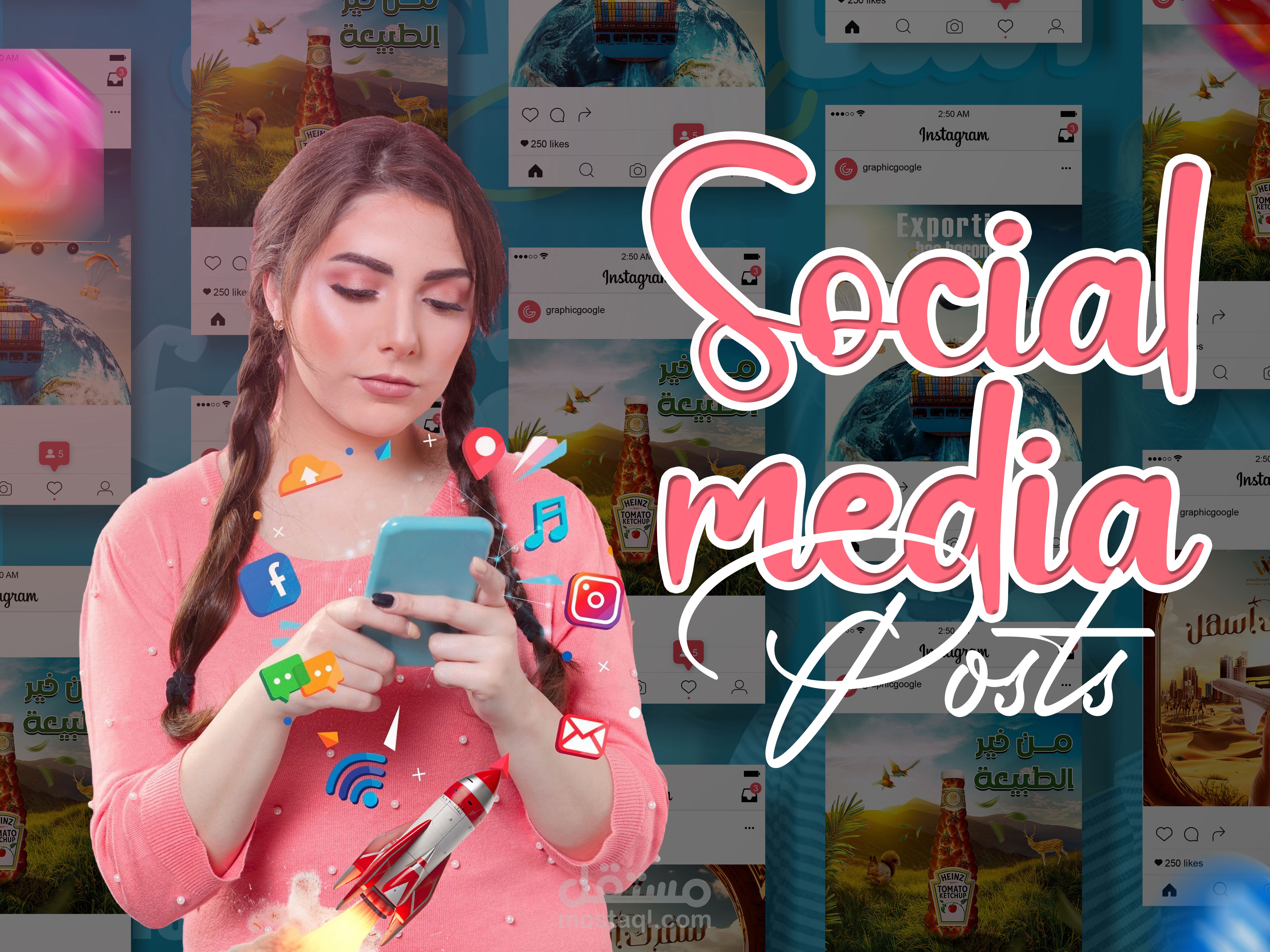 تصميم منشورات وبوستات سوشيال مديا احترافيه