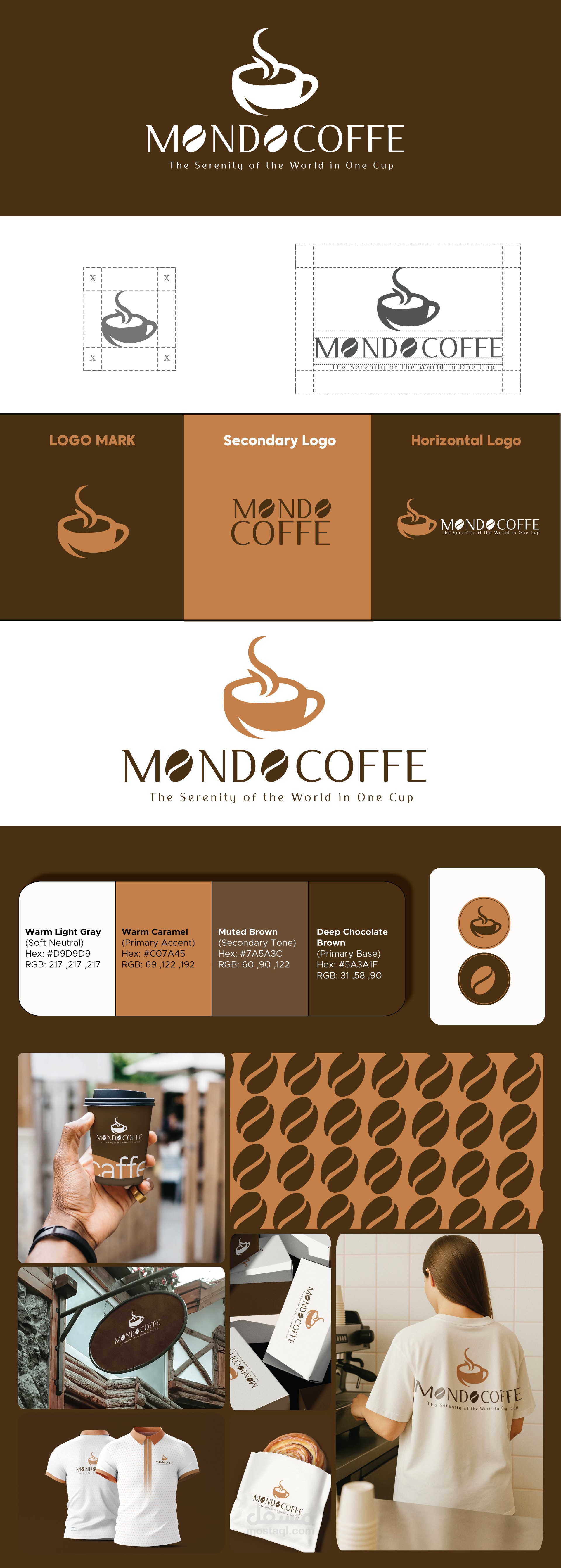 تصميم الهوية البصرية الكاملة لعلامة Mondo Coffee