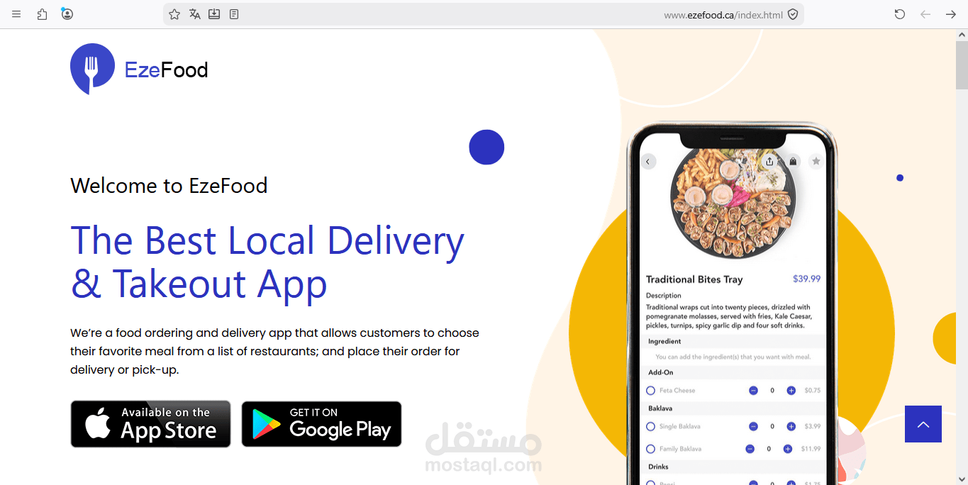 EzeFood is a food ordering and delivery app that allows customers to choose their favorite meal from a restaurant menu and order it for delivery or pickup.
