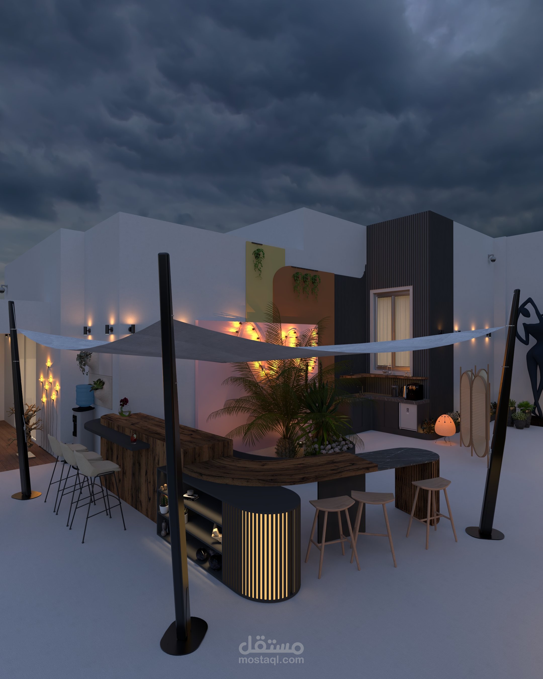 تصميم خارجي لحديقه الخلفيه لفيلا
