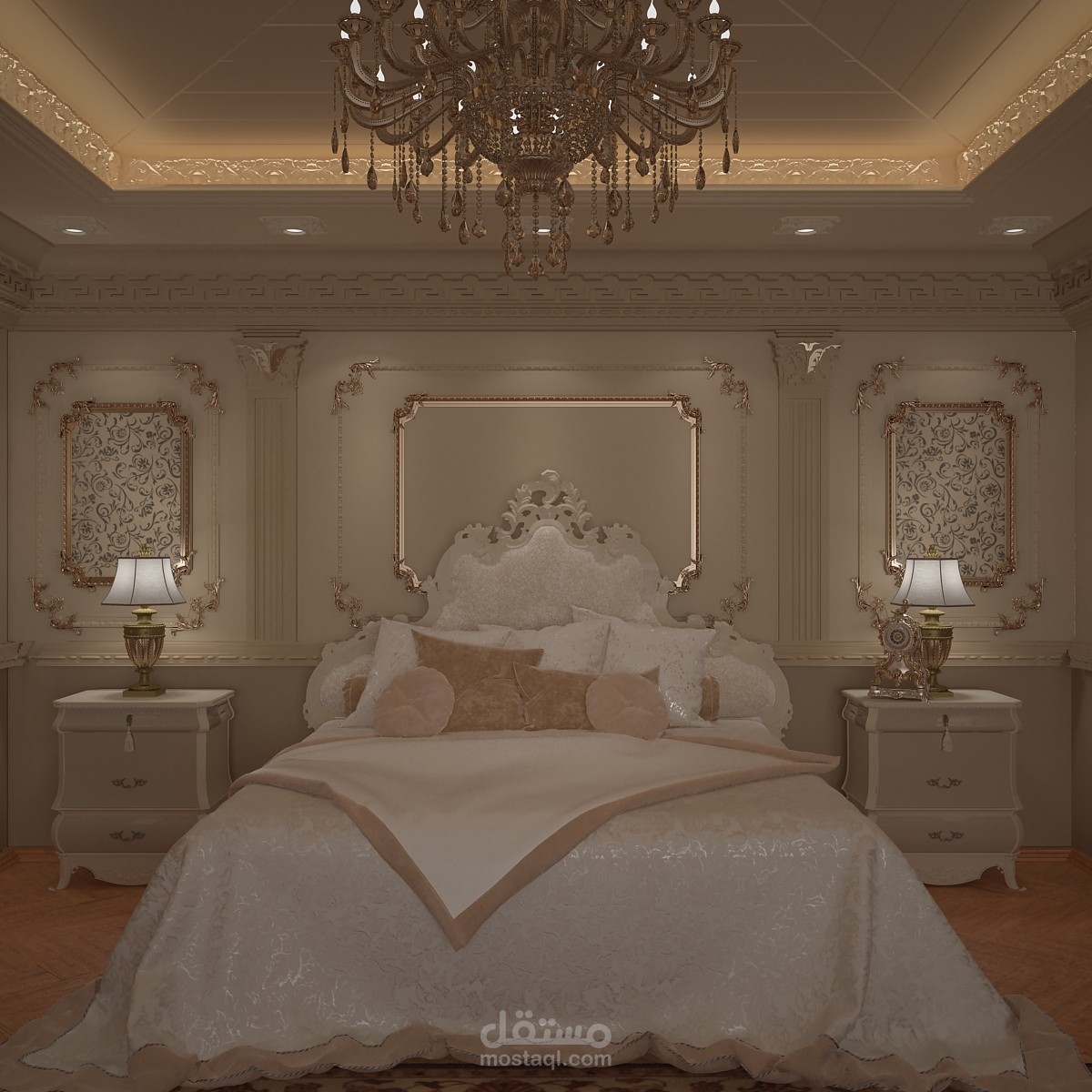 تصميم الديكور الداخلى لغرفة نوم كلاسيك بقصر