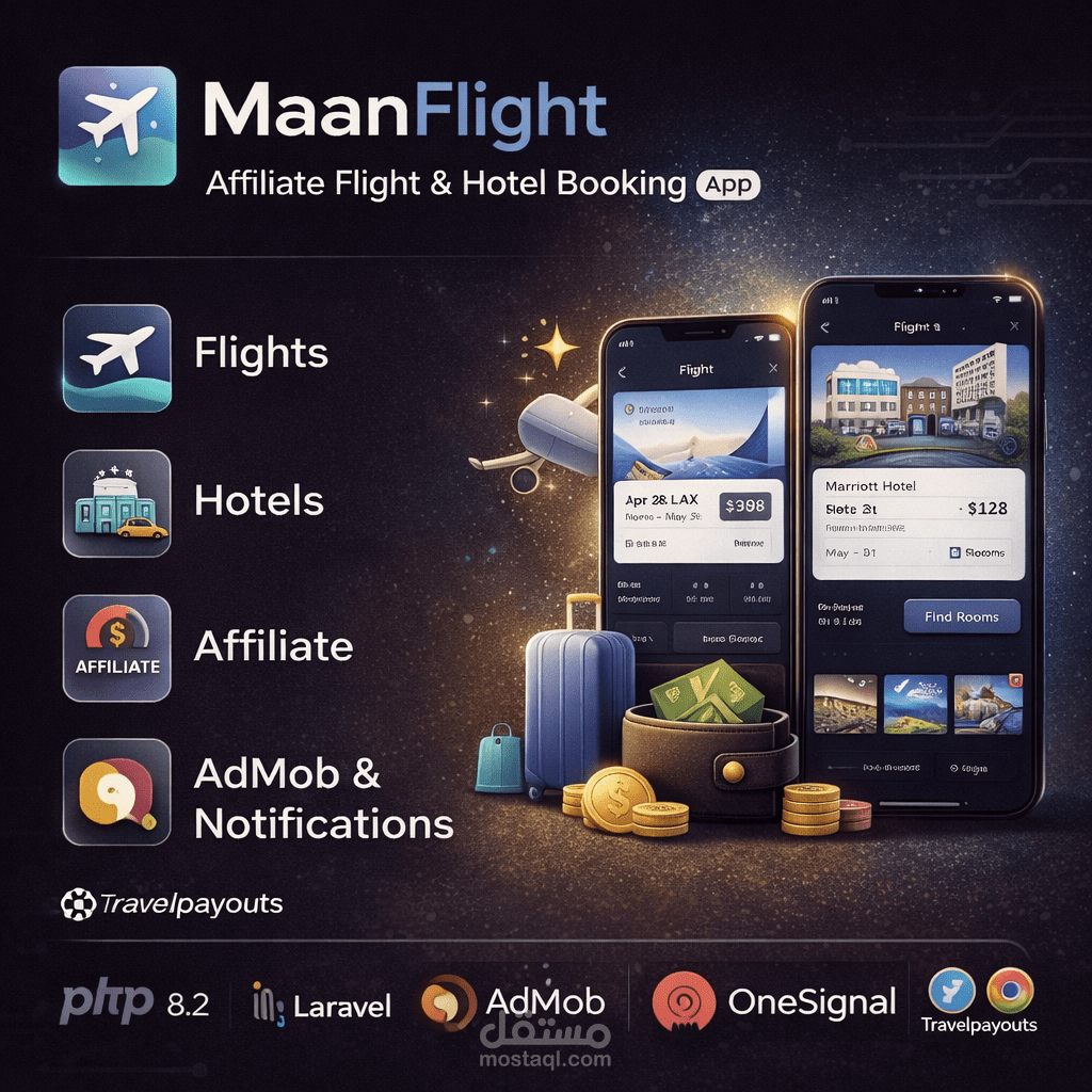 تطبيق حجز رحلات وفنادق بنظام Travelpayouts Affiliate