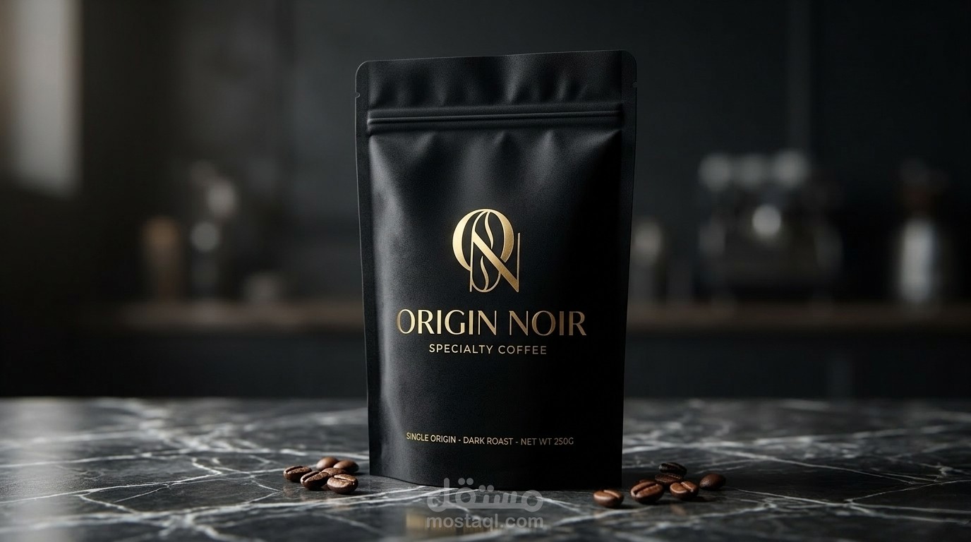 تصميم تغليف قهوة "Origin Noir" | تجربة بصرية تعكس فخامة المذاق