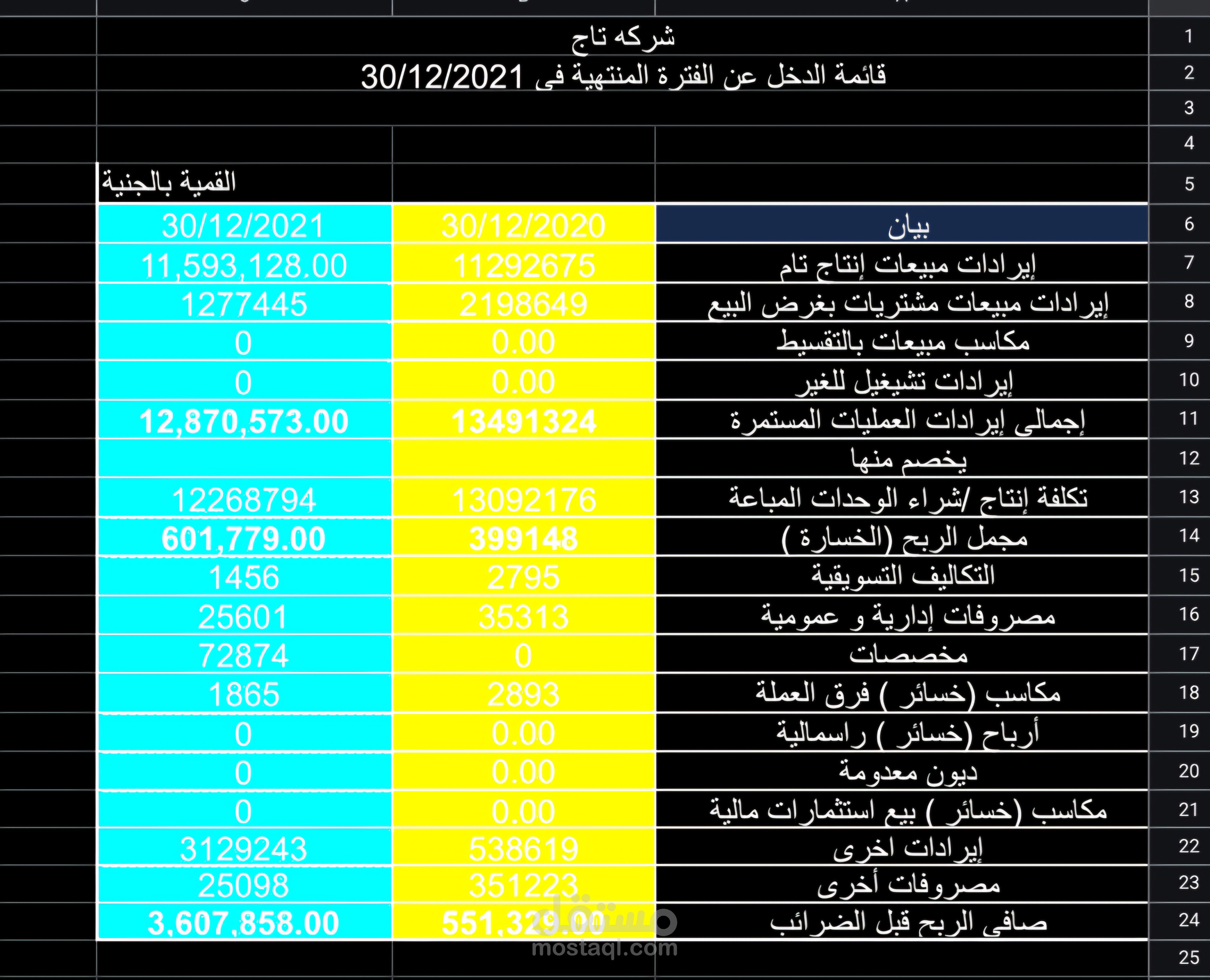 قائمة الدخل الأرباح والخسائر