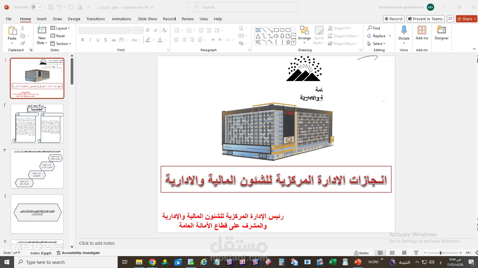 عمل باوربوينت لعرض انجازات و ما تم عمله داخل المؤسسة