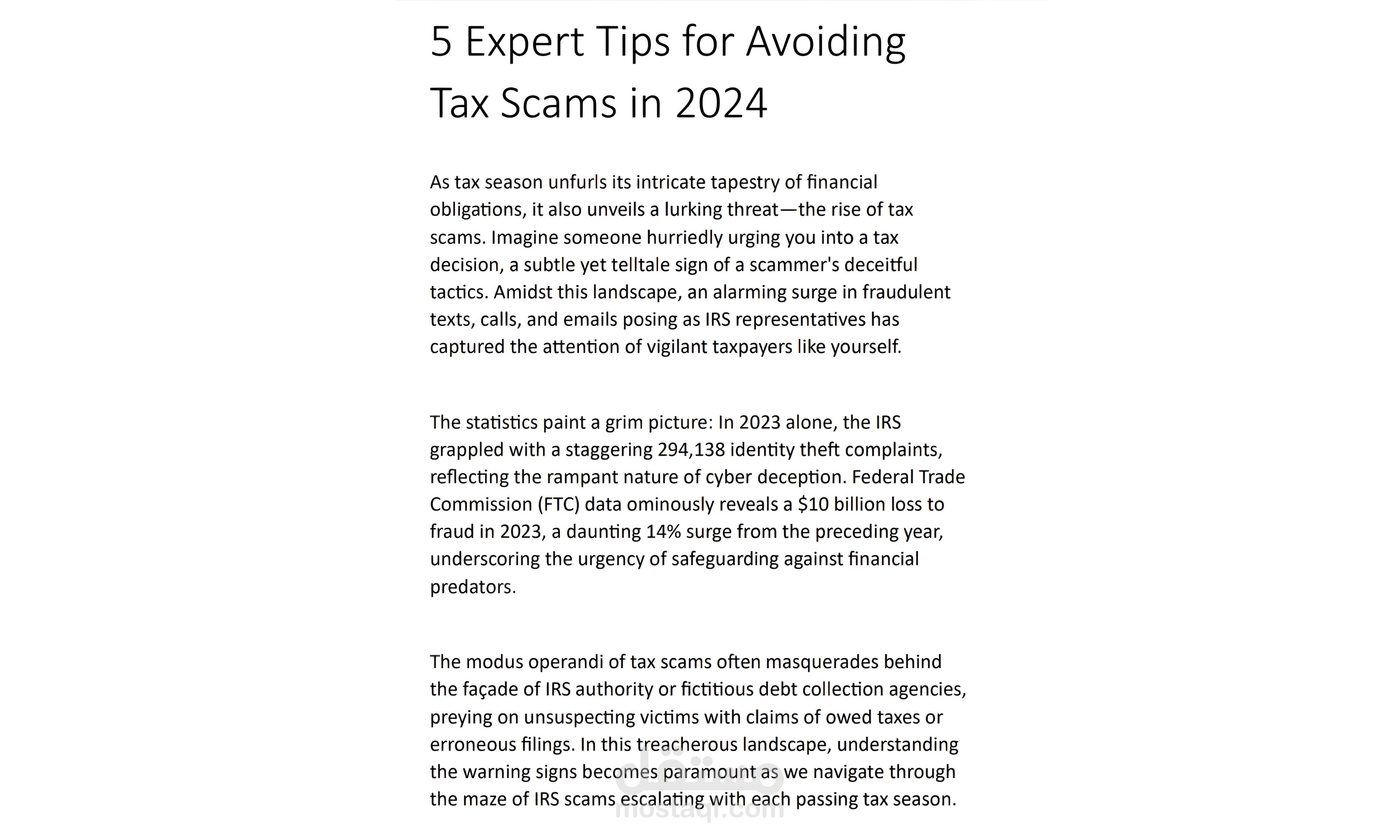 5 Expert Tips for Avoiding Tax Scams in 2024