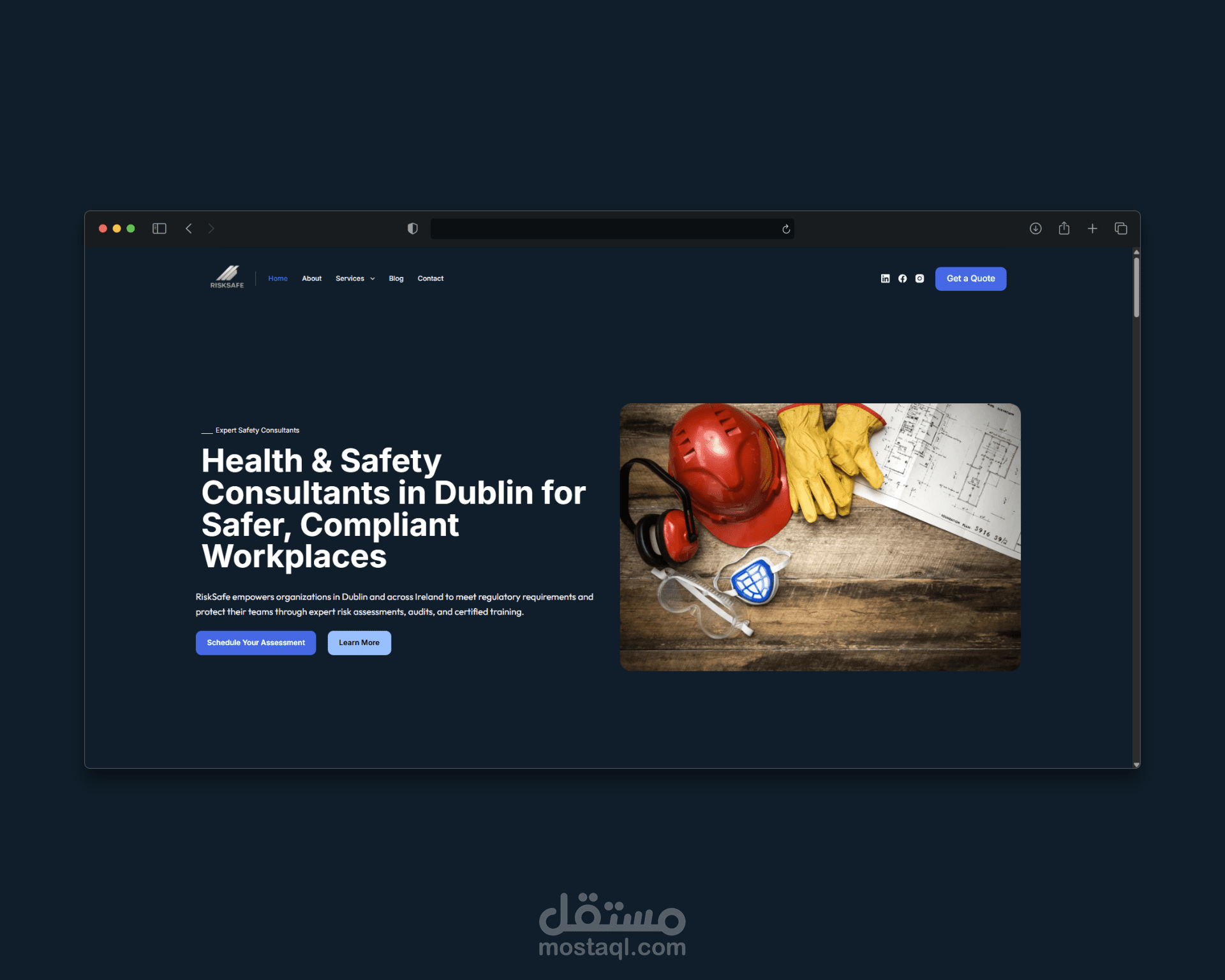 موقع لشركة انجليزية | تصميم وتطوير موقع احترافي لشركة RiskSafe الأيرلندية المتخصصة في خدمات الصحة والسلامة وإدارة المخاطر