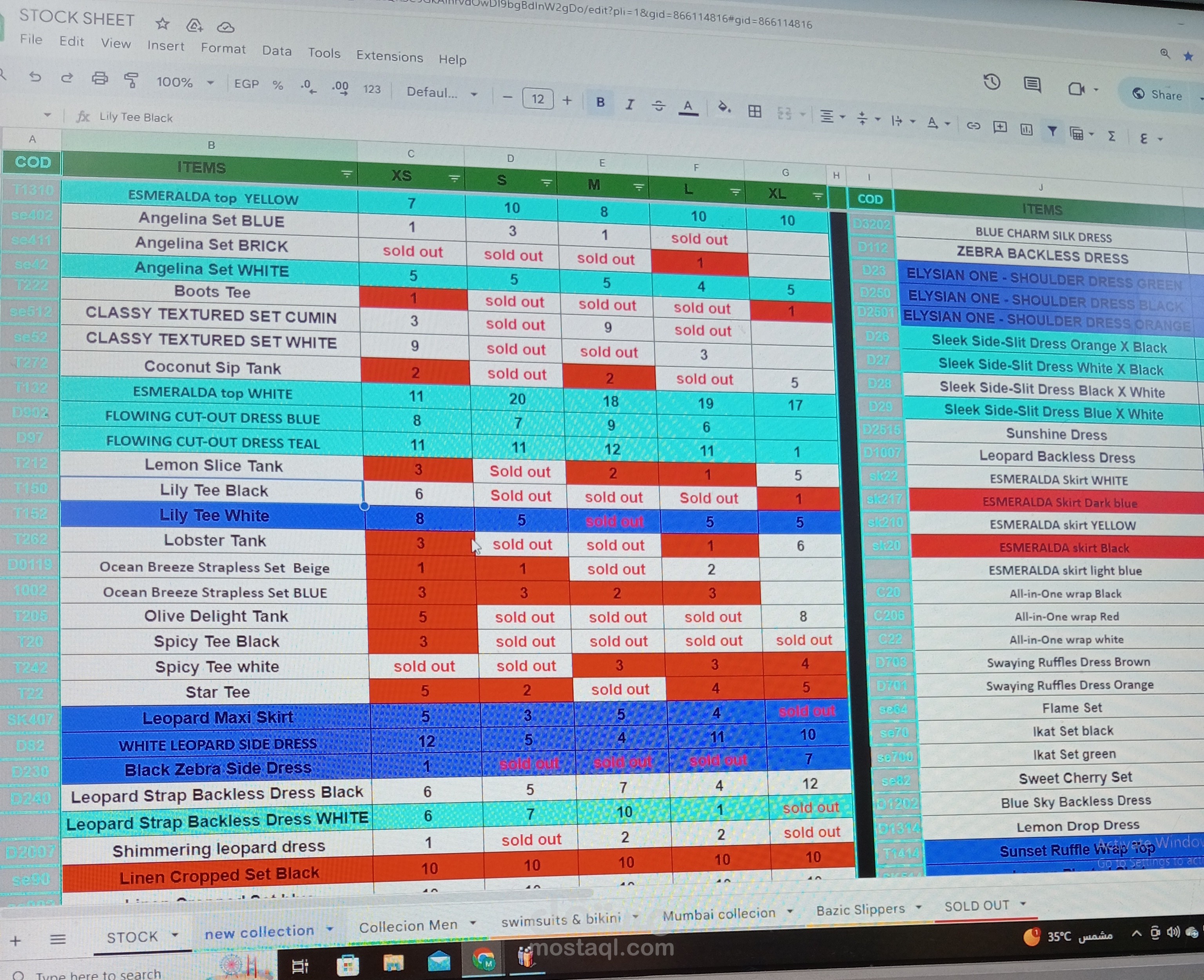 stock sheet