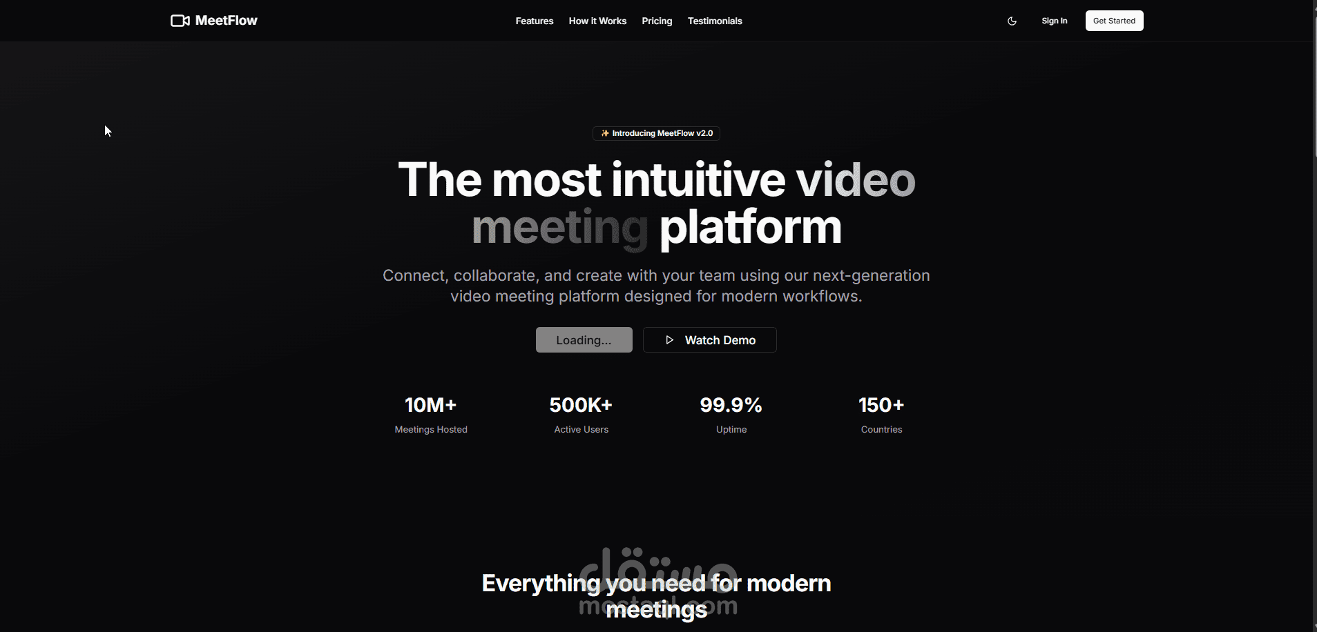 منصة اجتماعات فيديو حديثة مدعومة بالذكاء الاصطناعي — MeetFlow
