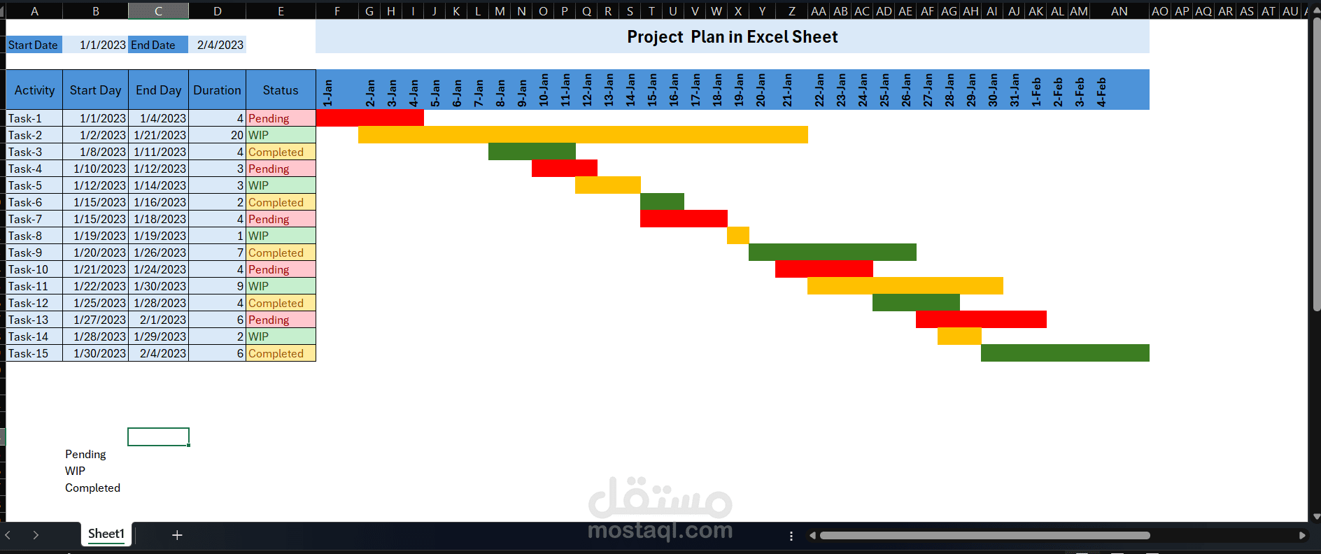 تصميم مخطط جانت (Gantt Chart) احترافي لإدارة المشاريع على Excel