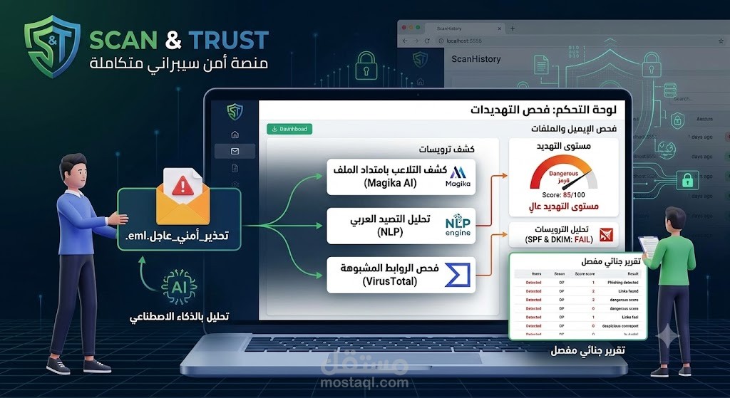 Scan & Trust: منصة أمن سيبراني متكاملة لتحليل التهديدات الرقمية باستخدام الذكاء الاصطناعي