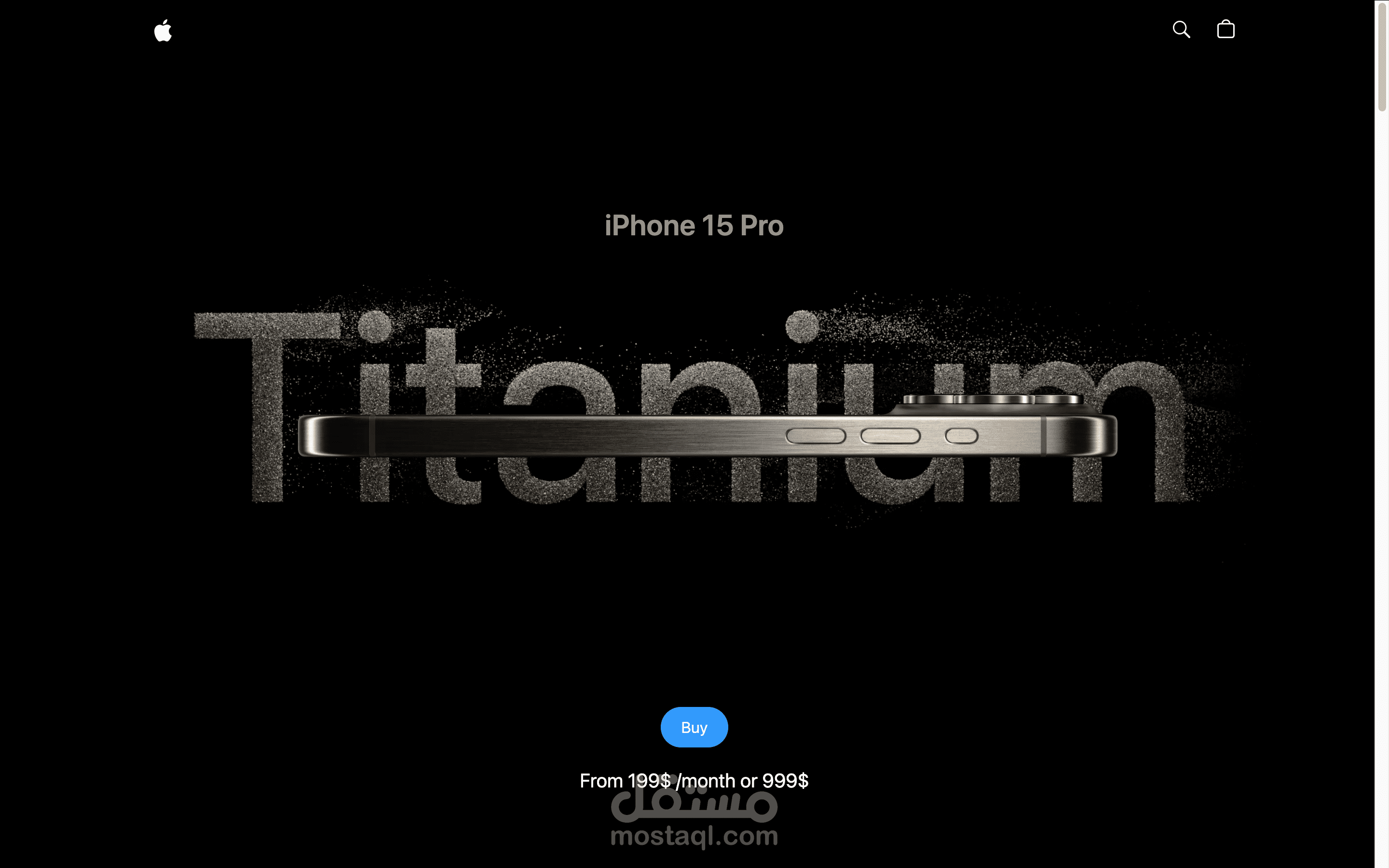 تطوير واجهة موقع apple iPhone 15pro 3d