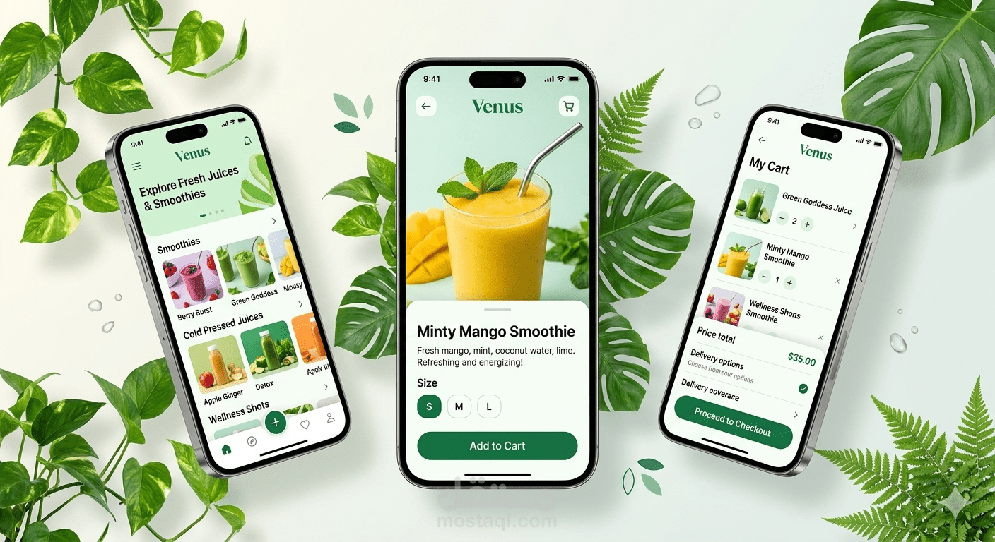 Venus – تصميم UI/UX لتطبيق موبايل للمشروبات