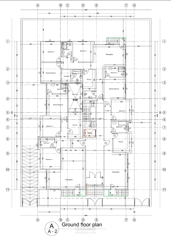 تصميم معماري ثنائي الأبعاد لمبنى سكني – مساحة الأرض 759 م²