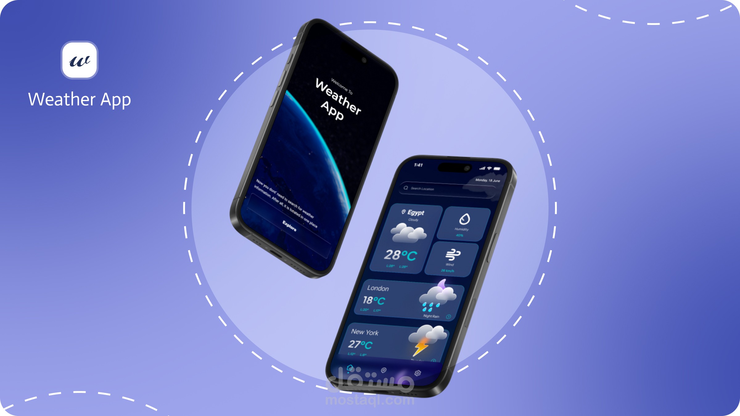 تصميم واجهة تطبيق طقس احترافي (Weather App UI/UX)