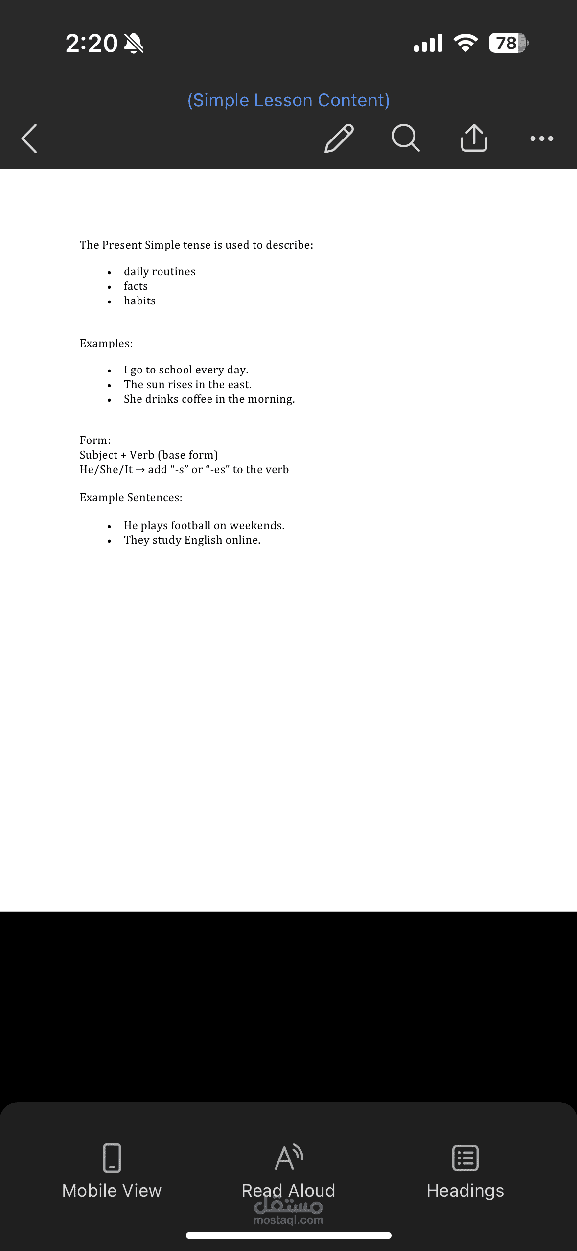 Simple lesson content