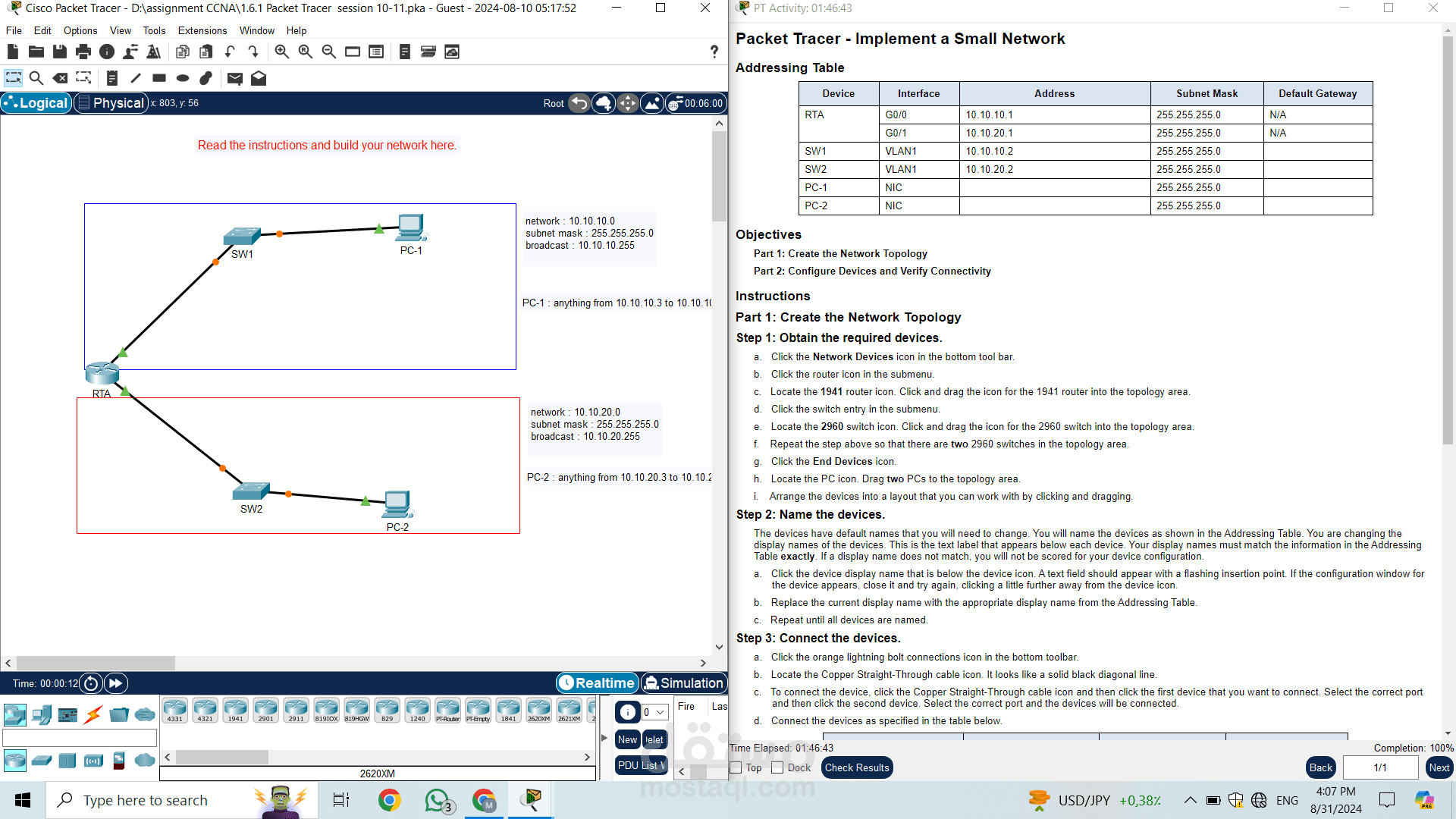 Packet Tracer - Implement a Small Network