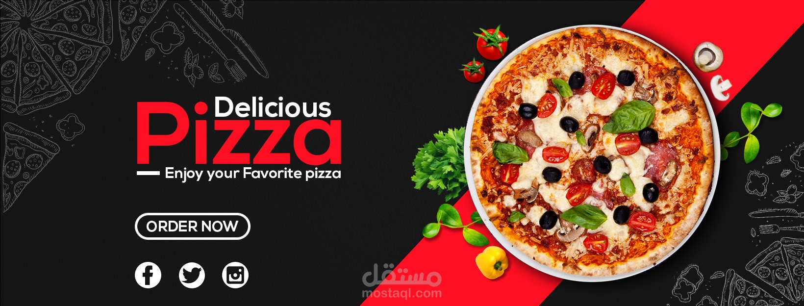 غلاف صفحة الفايسبوك لمحل بيتزا