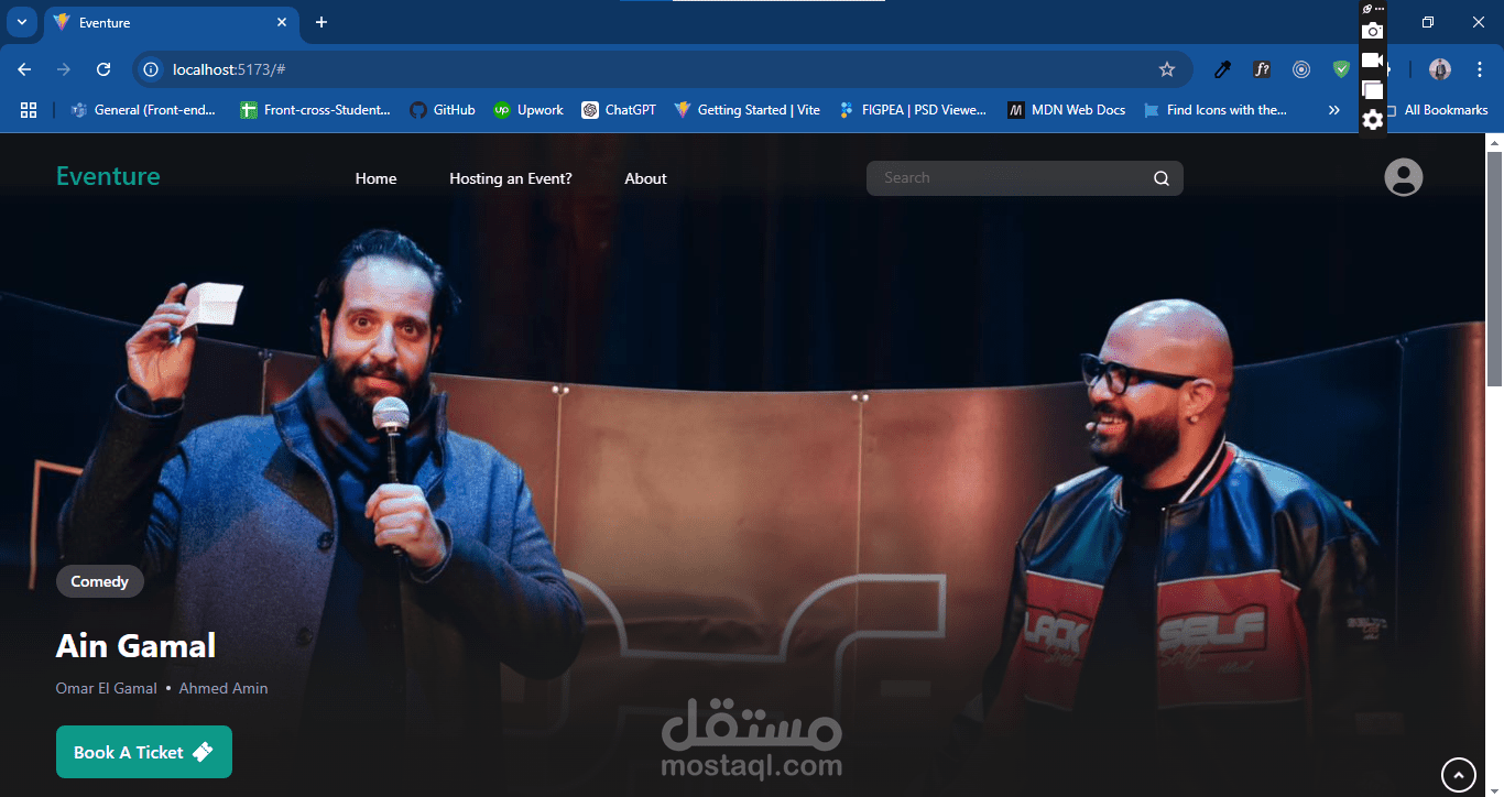 Eventure website using React