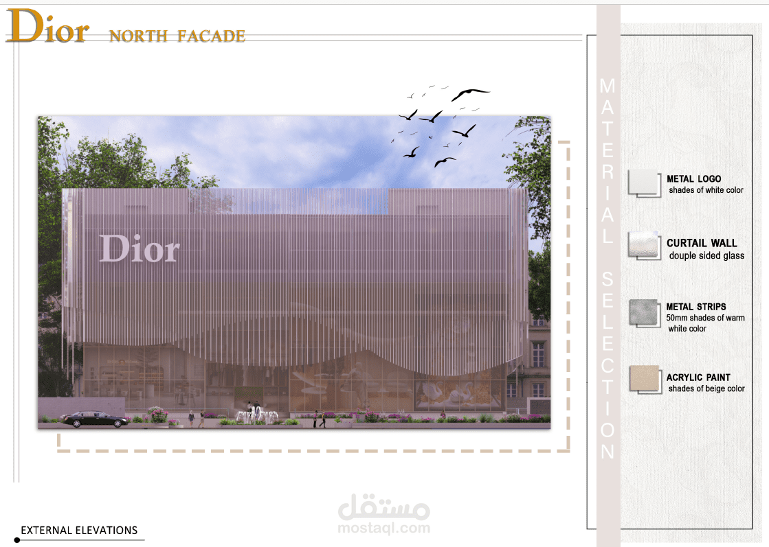 تصميم وتنفيذ مساحة تجارية فاخرة لماركة Dior مع إعداد لوحات Working Drawings باستخدام  AutoCAD و Photoshop