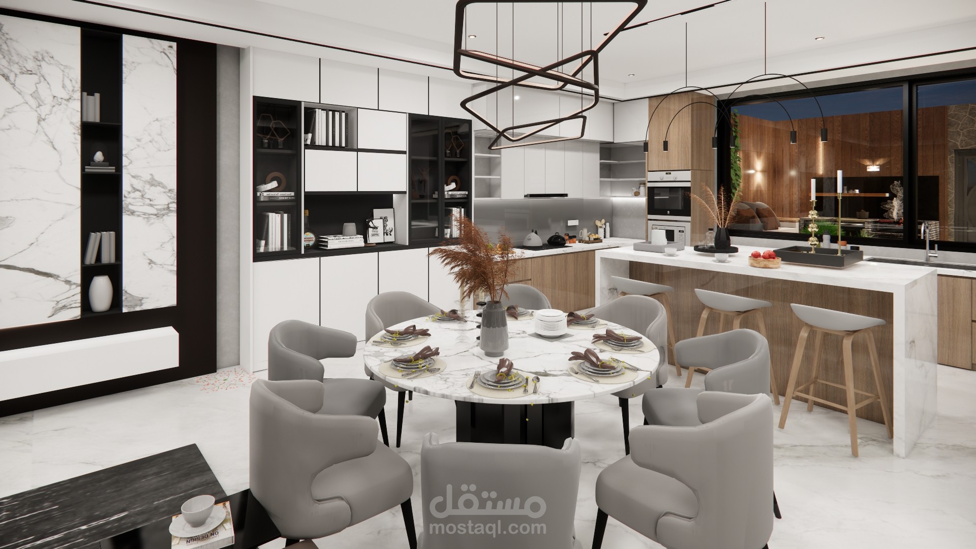 تصميم داخلي لفيلا  (Open-Plan Living)