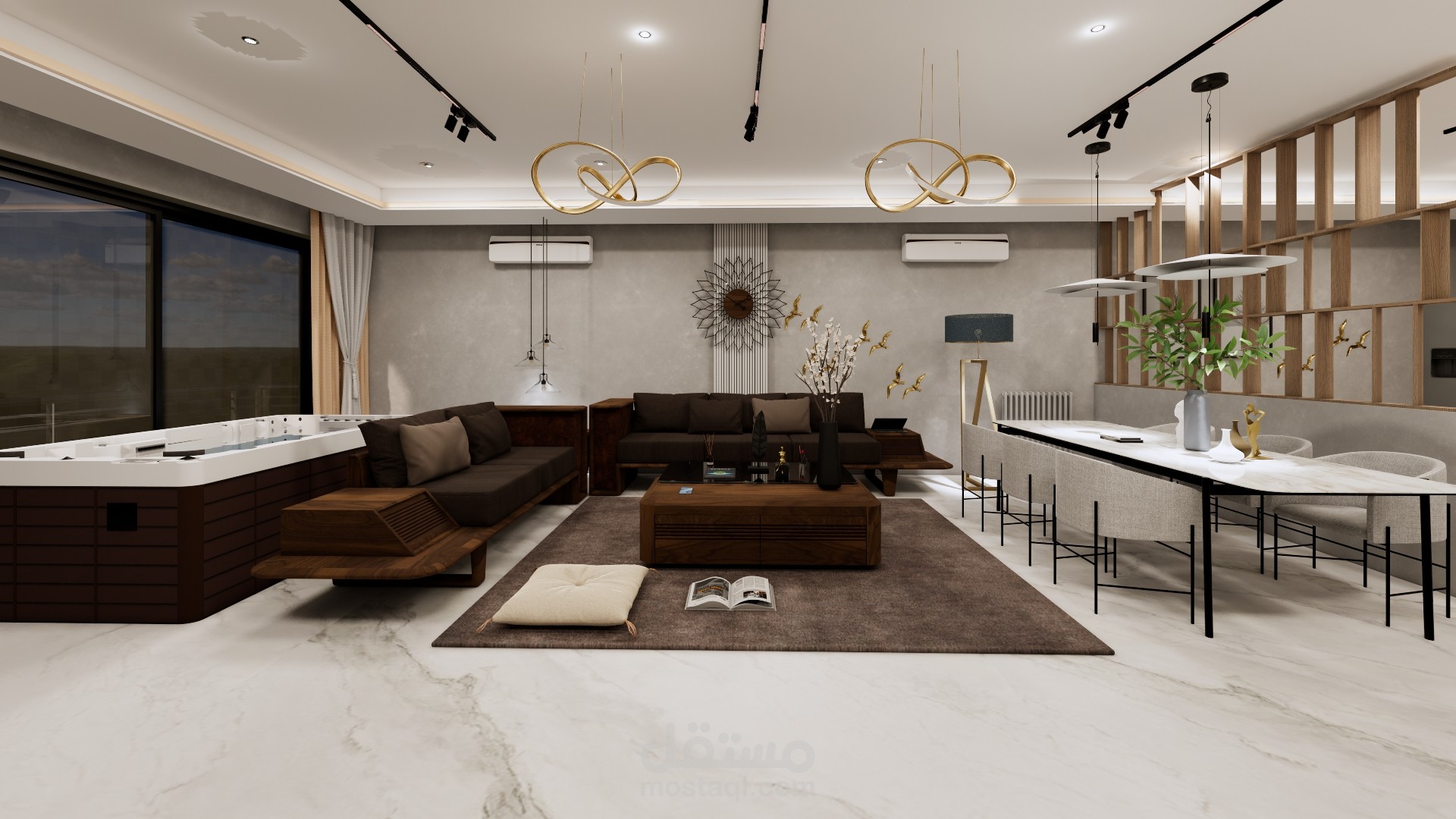 تصميم مساحة معيشة وترفيه متكاملة