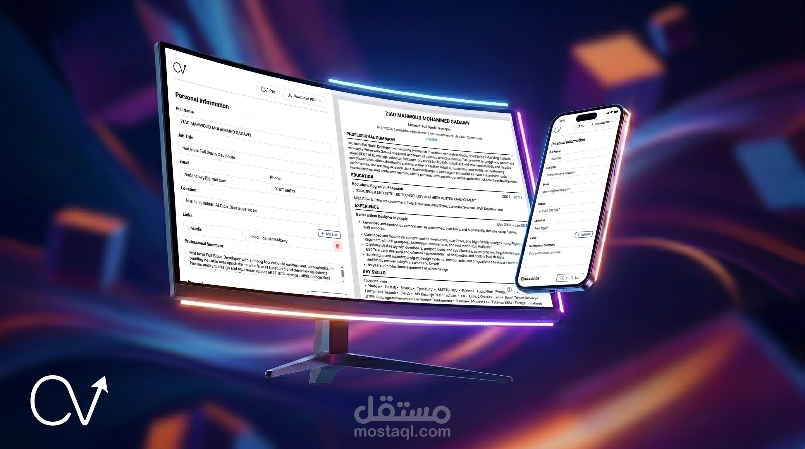 تطبيق ويب ثنائي اللغة (عربي/إنجليزي) لإنشاء سير ذاتية A4 تفاعلية وتصديرها كـ PDF بروابط نشطة. يتميز بدمج ذكاء Gemini لتحليل الوصف الوظيفي واقتراح الكلمات المفتاحية والملخصات لتجاوز أنظمة ATS.