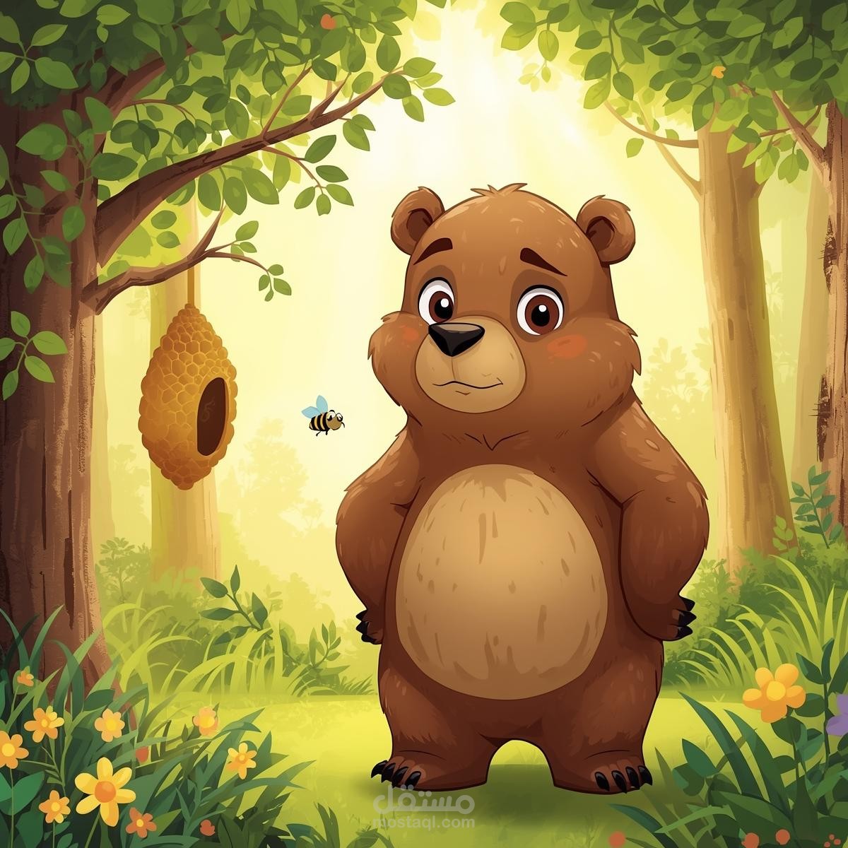 الدب والنحلة: قصة أطفال تعليمية باللغتين العربية والإنجليزية