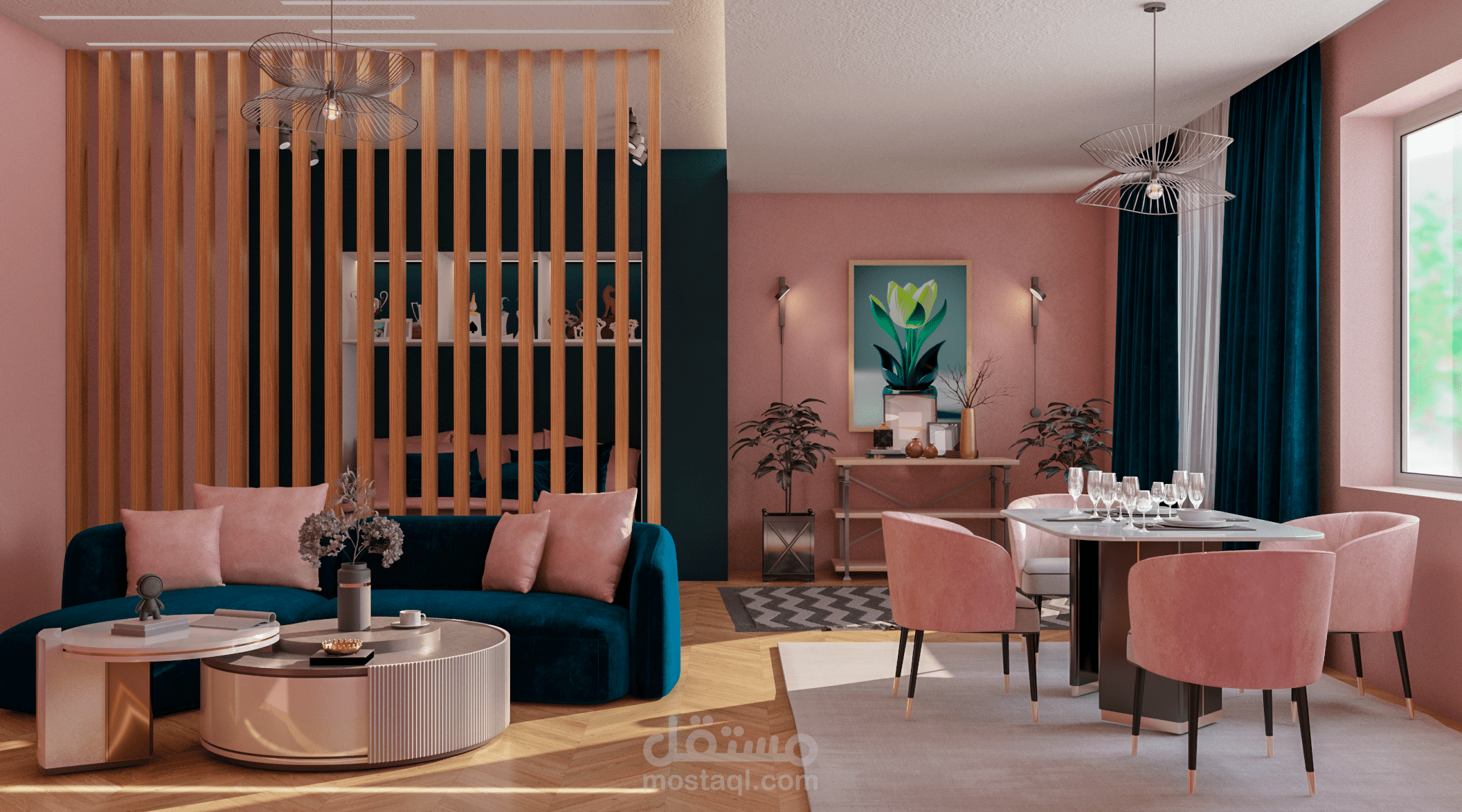 تصميم ديكور داخلي لغرف النوم والمعيشة والاستقبال
