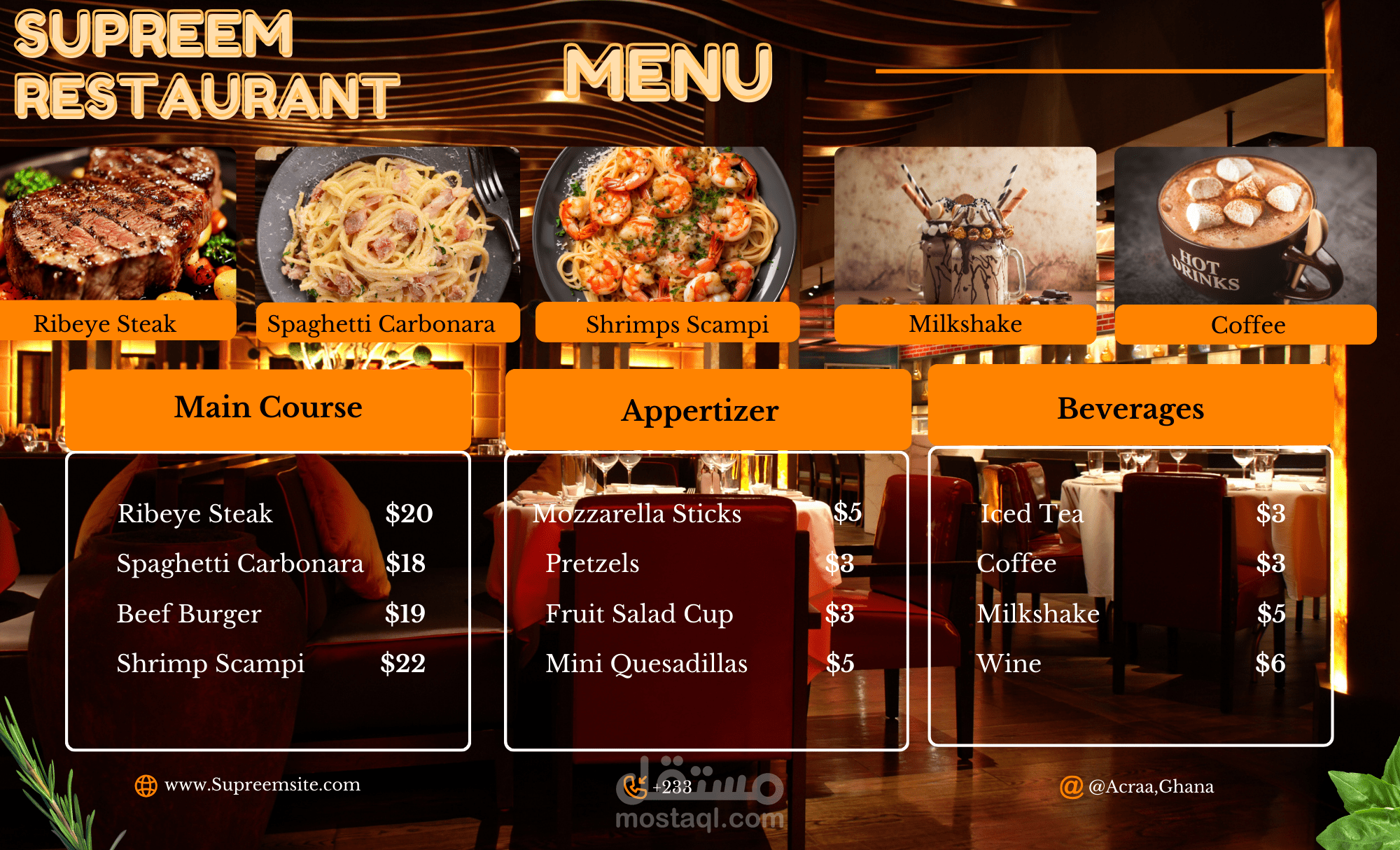 تصميم منيو للمطعم