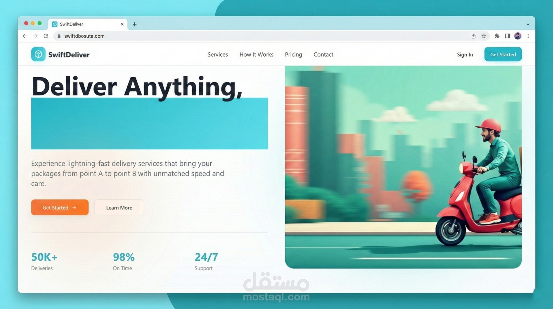 صفحة هبوط (landing page) لشركة توصيل SwiftDeliver