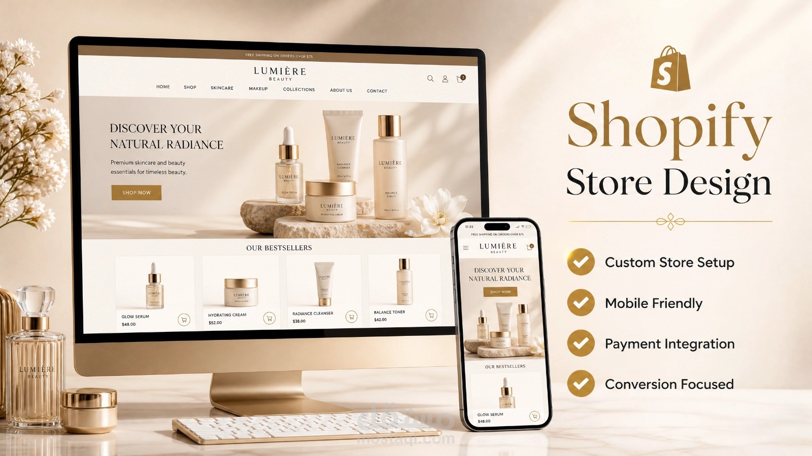 تصميم وتطوير متجر Shopify احترافي متوافق مع جميع الأجهزة